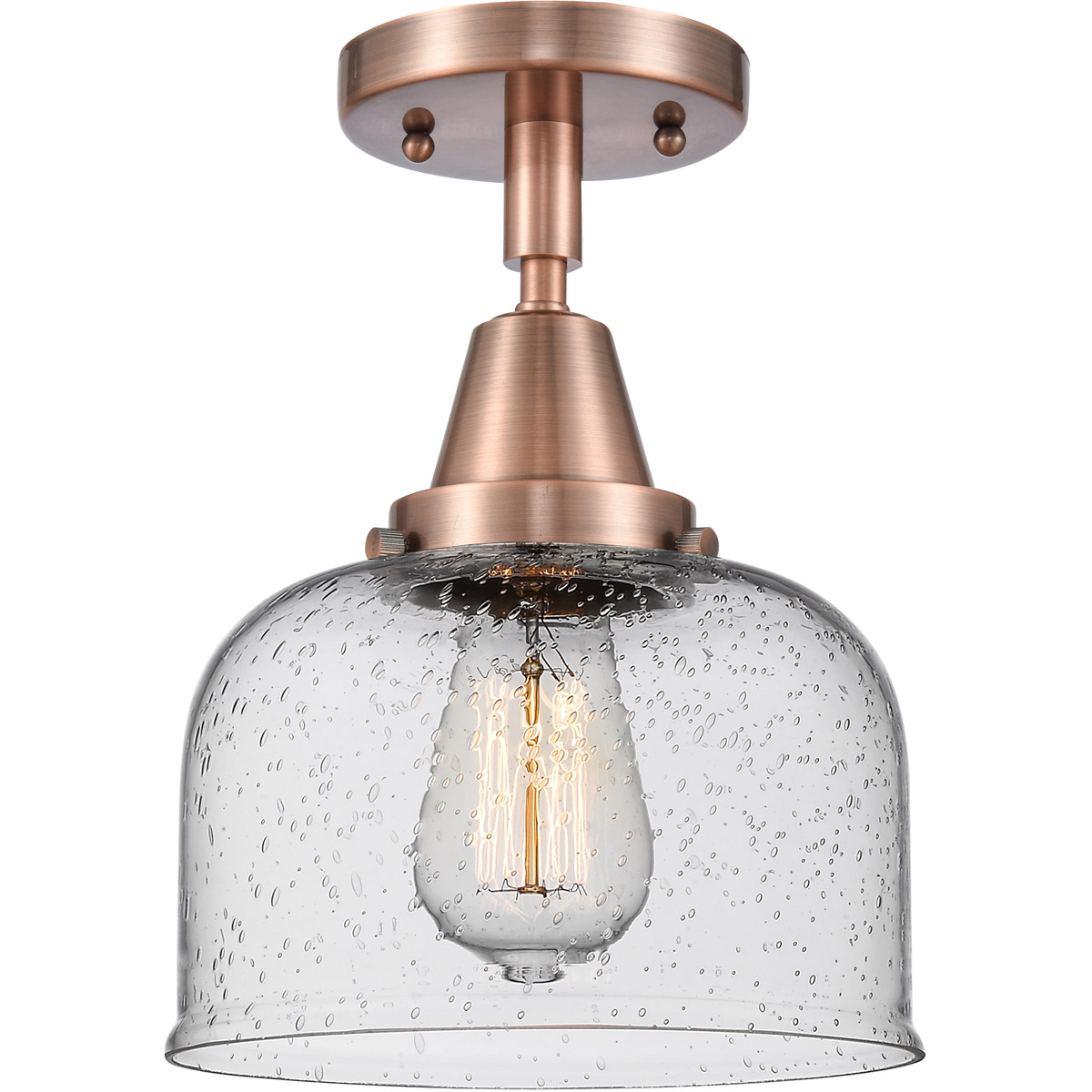 Franklin Restoration X-Large Bell LED 12 inch Antique Copper Flush Mount Ceiling Light in Seedy Glass