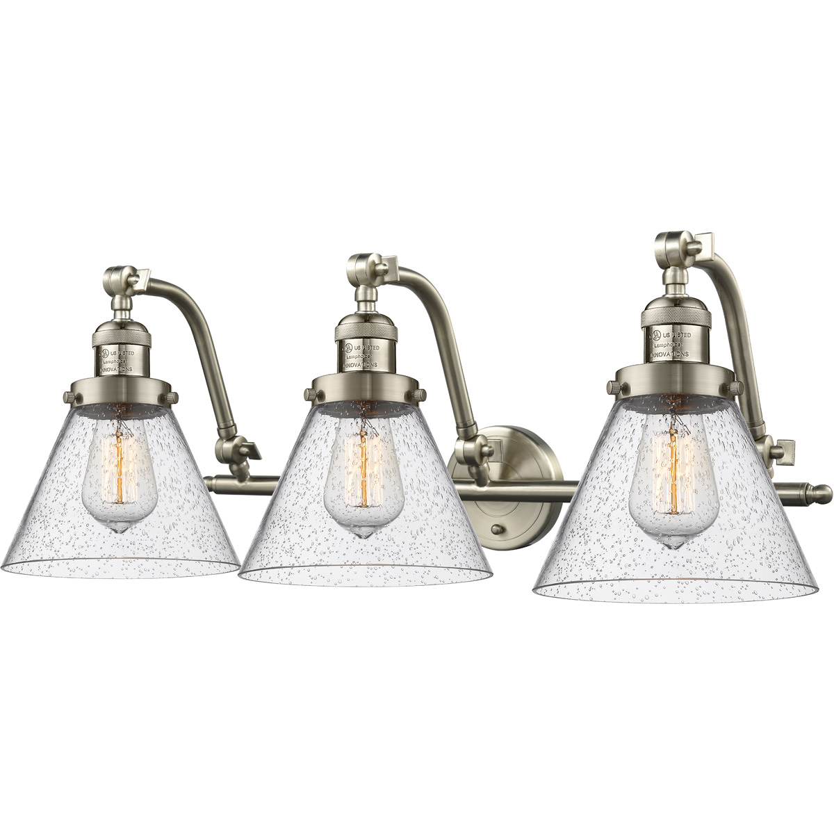 Franklin Restoration Large Cone LED 28 inch Brushed Satin Nickel Bath Vanity Light Wall Light in Seedy Glass, Franklin Restoration