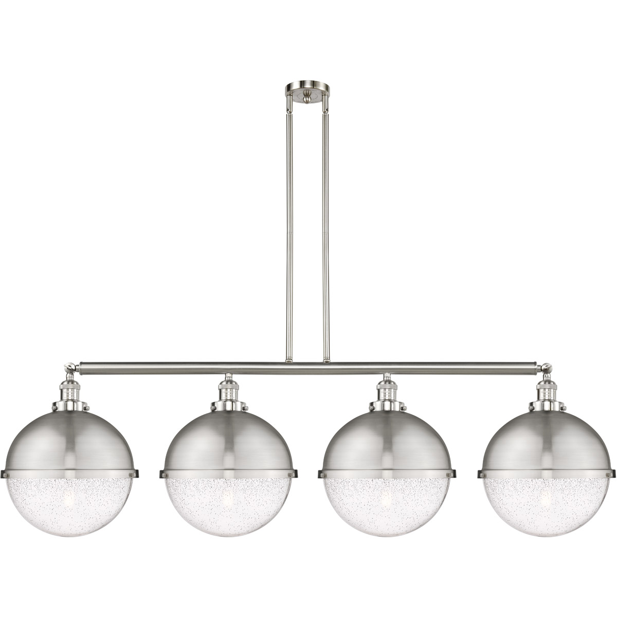 Franklin Restoration Hampden 4 Light 57.5 inch Brushed Satin Nickel Island Light Ceiling Light in Seedy Glass
