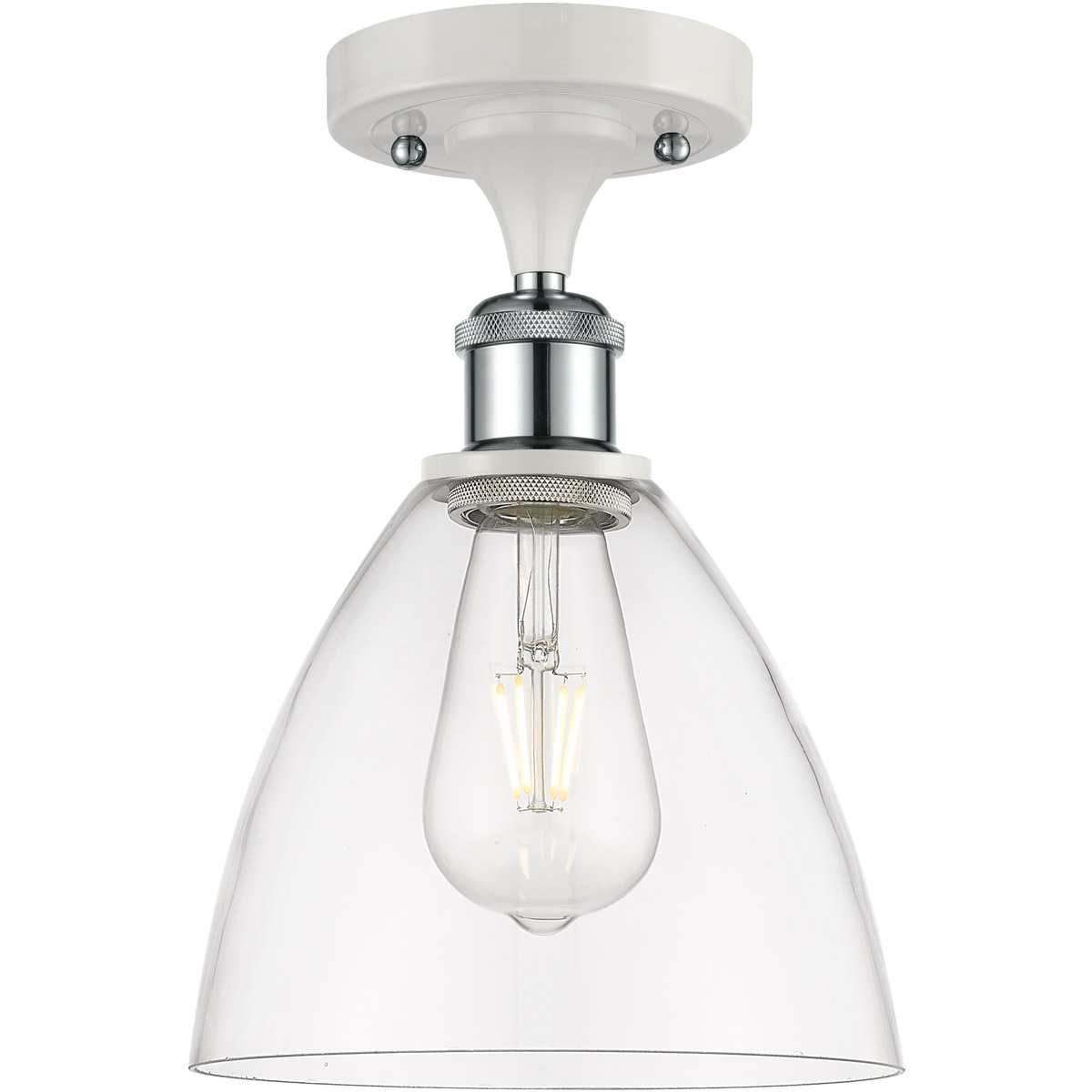 Ballston Dome LED 7.5 inch White and Polished Chrome Semi-Flush Mount Ceiling Light in Clear Glass
