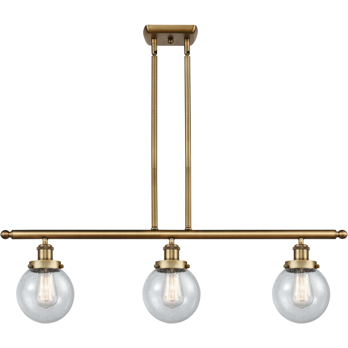 Ballston Beacon 3 Light 36 inch Brushed Brass Island Light Ceiling Light in Seedy Glass