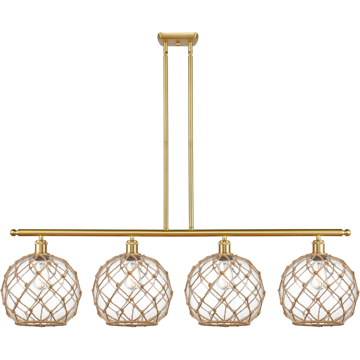 Ballston Large Farmhouse Rope 4 Light 48 inch Satin Gold Island Light Ceiling Light in Clear Glass with Brown Rope, Ballston