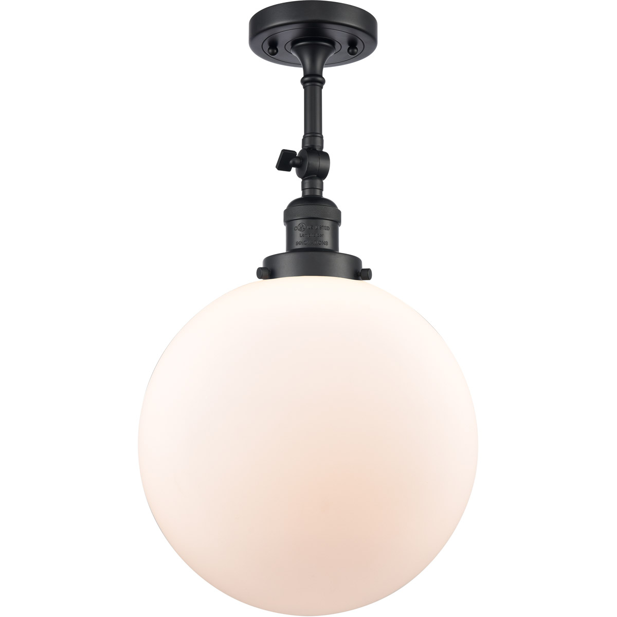 Franklin Restoration XX-Large Beacon 1 Light 12 inch Matte Black Semi-Flush Mount Ceiling Light in Matte White Glass, Franklin Restoration