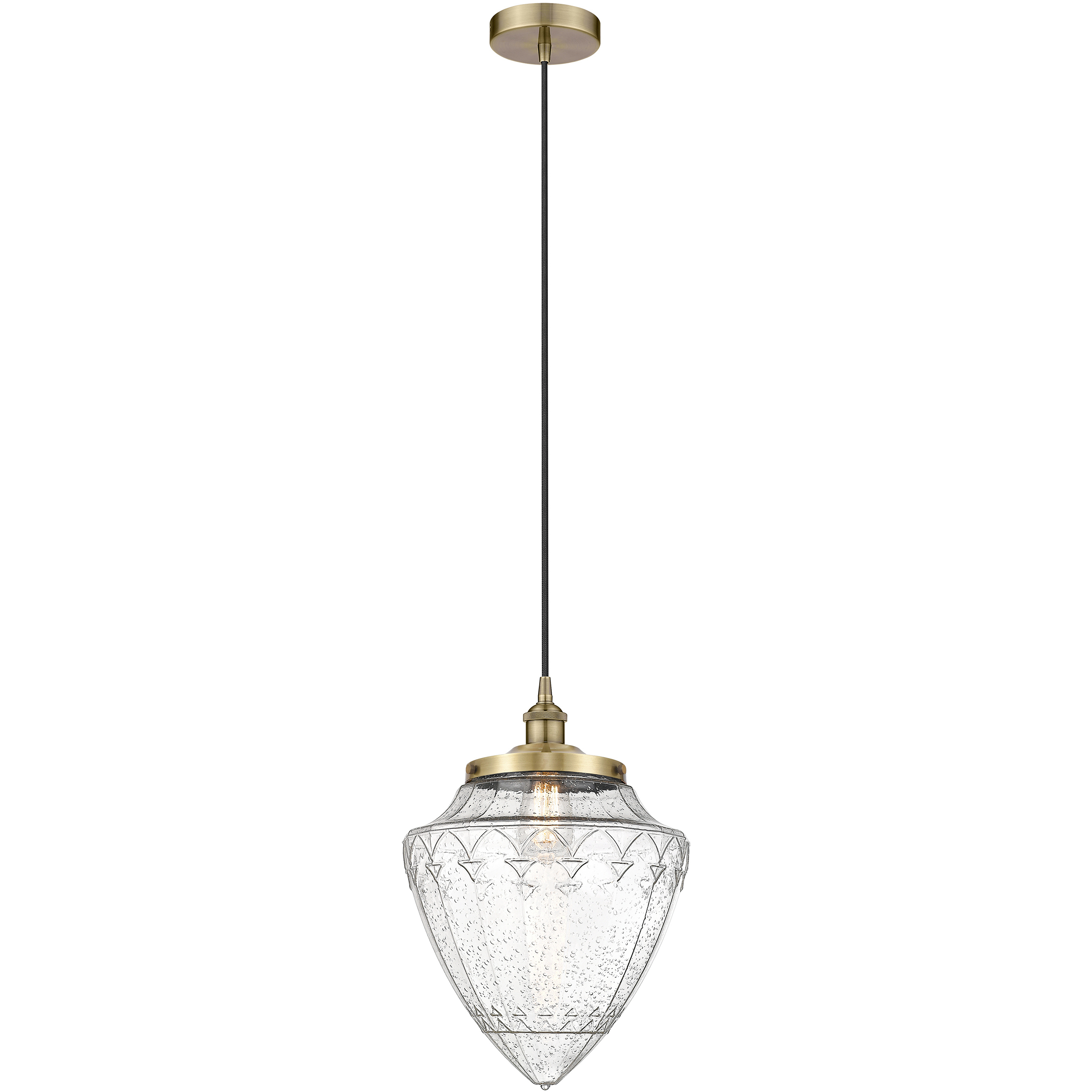Bullet 1 Light 12 inch Antique Brass Mini Pendant Ceiling Light in Seedy Glass