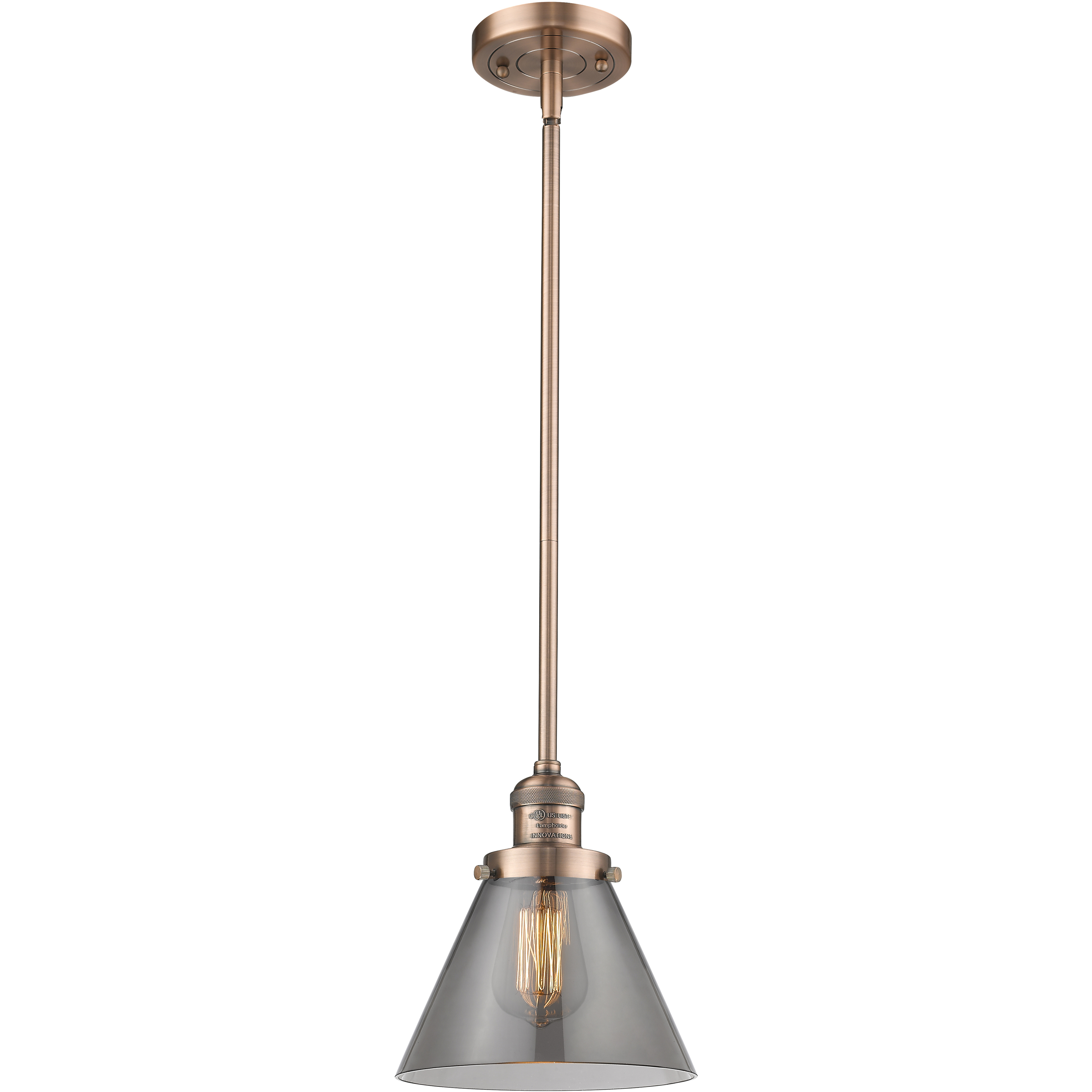 Franklin Restoration Cone 1 Light 8 inch Antique Copper Mini Pendant Ceiling Light in Incandescent, Plated Smoke, Franklin Restoration