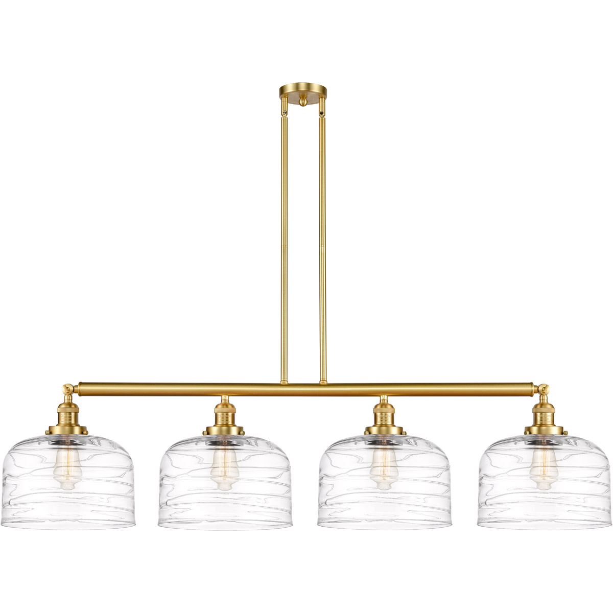 Franklin Restoration Bell LED 54 inch Satin Gold Island Light Ceiling Light in Clear Deco Swirl Glass