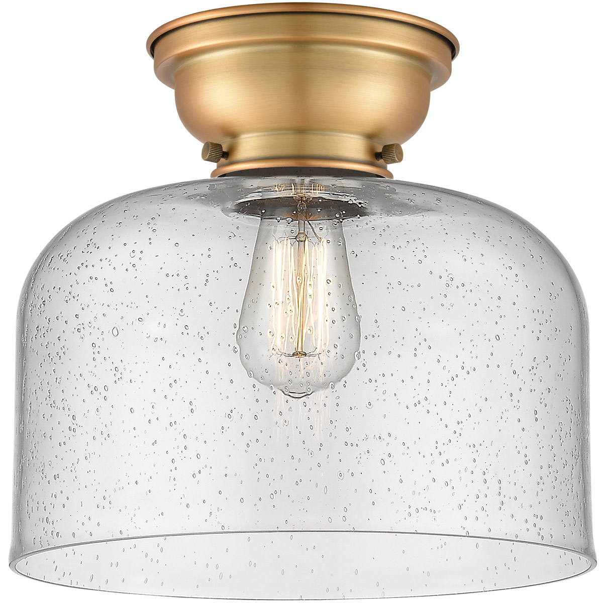 Aditi X-Large Bell 1 Light 12 inch Brushed Brass Flush Mount Ceiling Light in Seedy Glass, Aditi