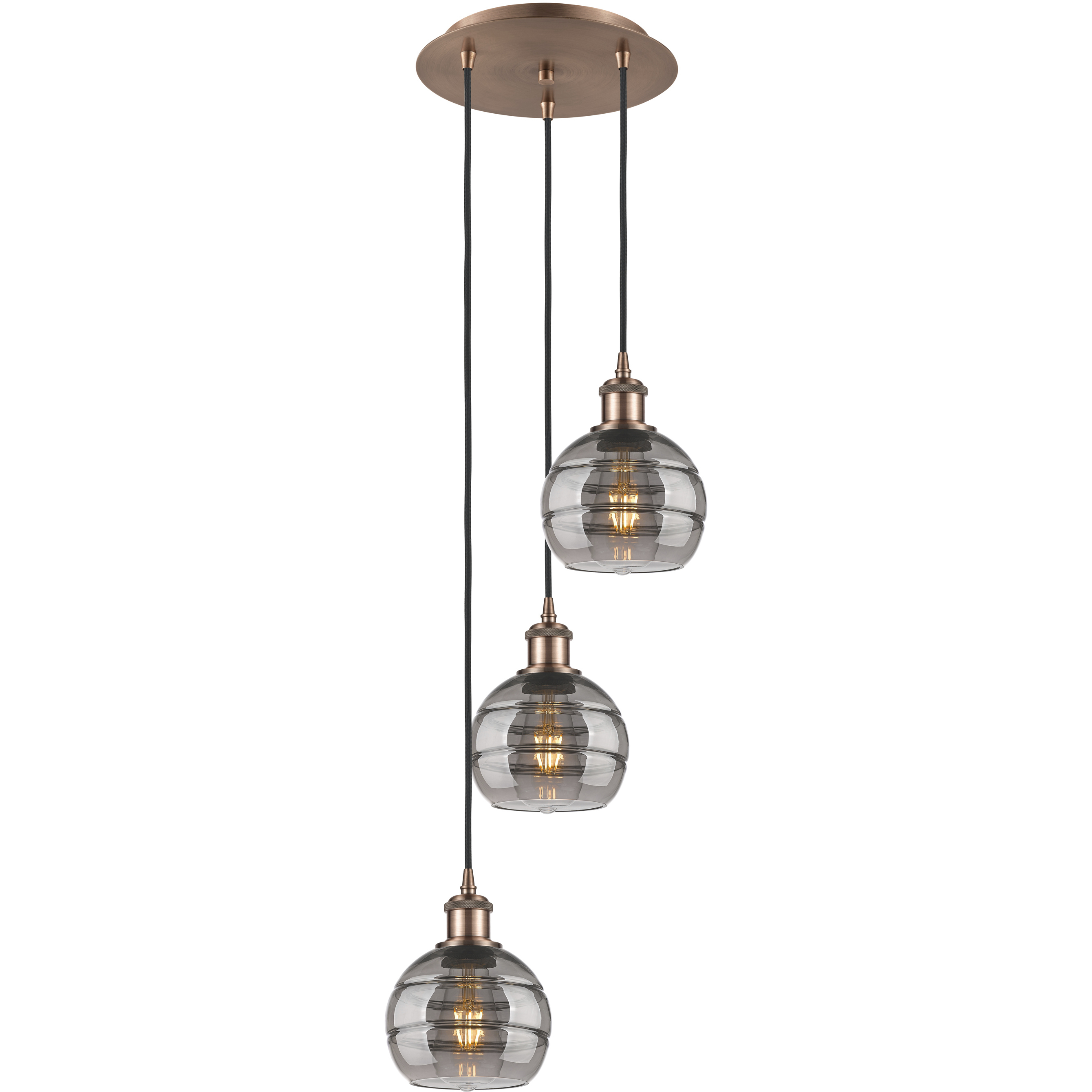 Ballston Rochester 3 Light 12.38 inch Antique Copper Cord Hung Multi Pendant Ceiling Light