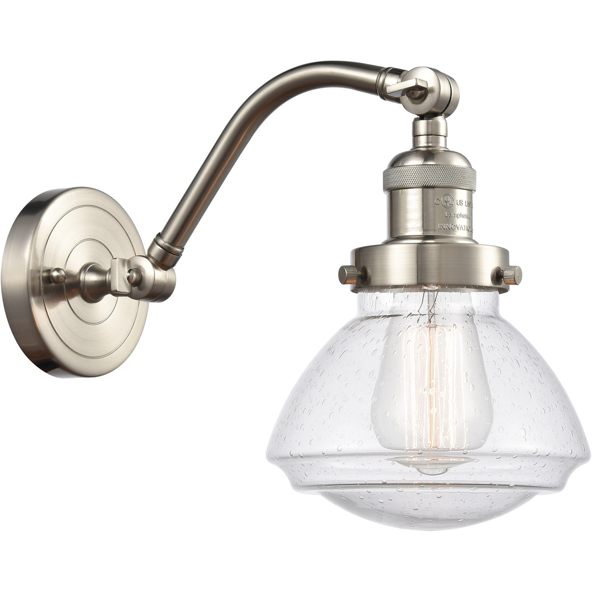 Franklin Restoration Olean LED 7 inch Brushed Satin Nickel Sconce Wall Light in Seedy Glass, Franklin Restoration