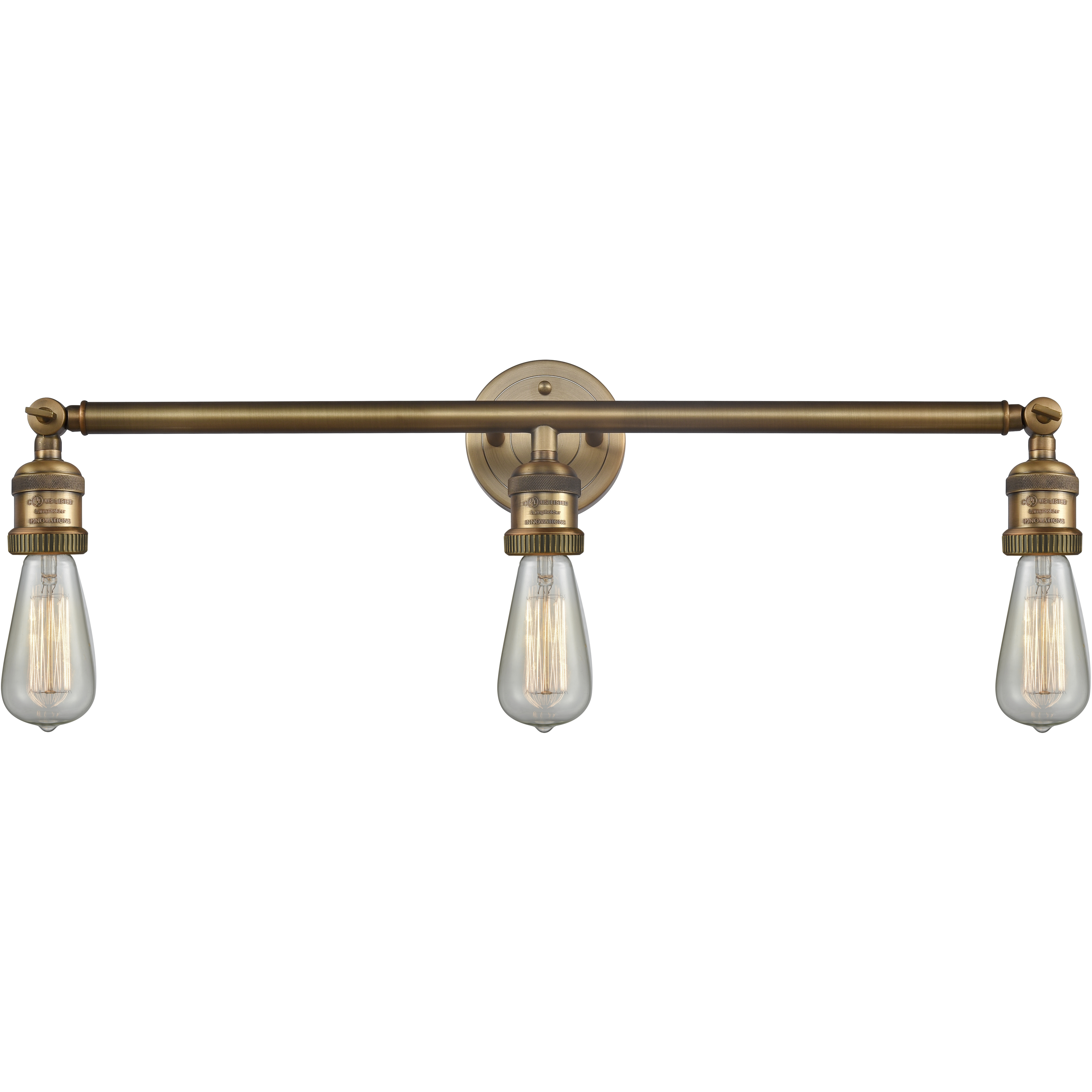 Franklin Restoration Bare Bulb 3 Light 30 inch Brushed Brass Bath Vanity Light Wall Light