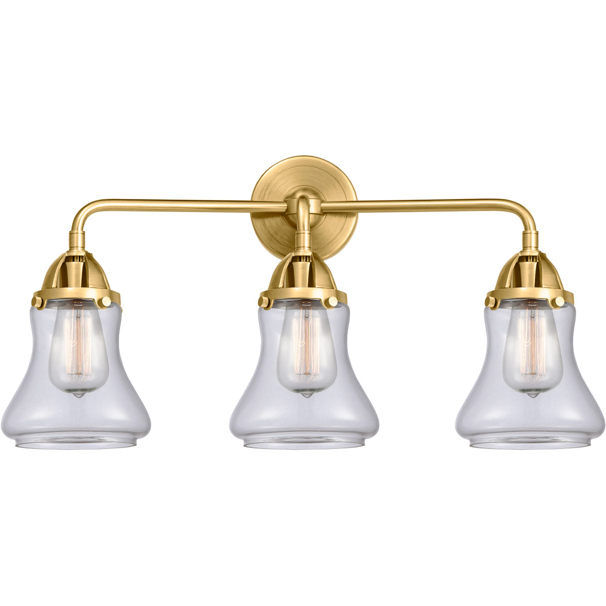 Nouveau 2 Bellmont 3 Light 24 inch Satin Gold Bath Vanity Light Wall Light in Clear Glass