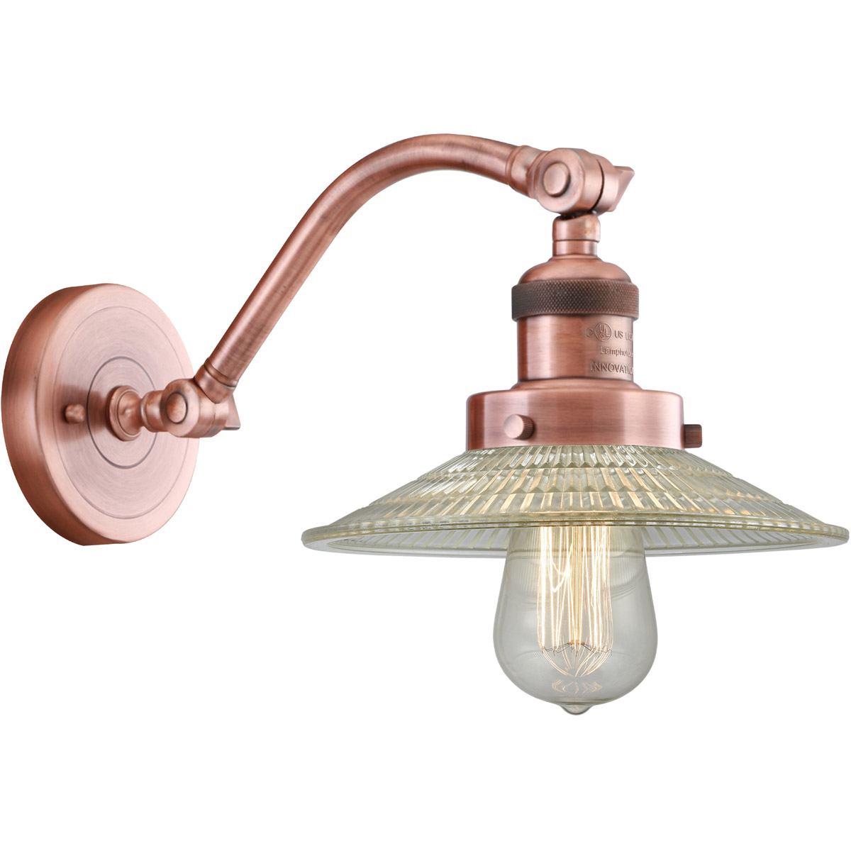 Franklin Restoration Halophane LED 9 inch Antique Copper Sconce Wall Light in Clear Halophane Glass, Franklin Restoration