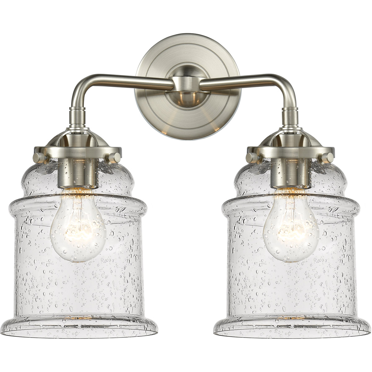Nouveau Canton LED 14 inch Brushed Satin Nickel Bath Vanity Light Wall Light in Seedy Glass, Nouveau