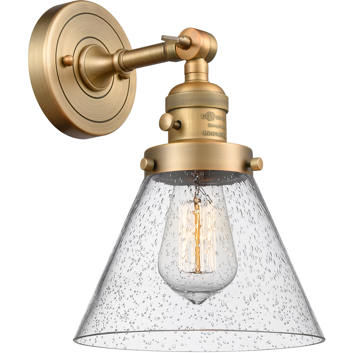 Franklin Restoration Large Cone 1 Light 8 inch Brushed Brass Sconce Wall Light in Seedy Glass, Franklin Restoration