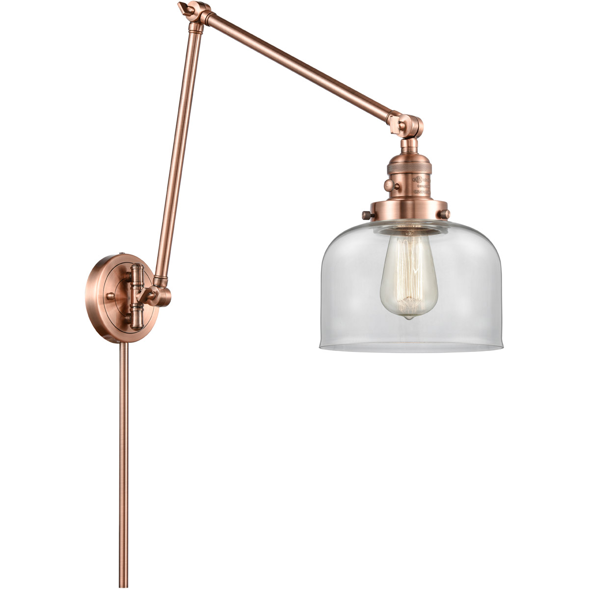 Large Bell 30 inch 3.50 watt Antique Copper Swing Arm Wall Light, Franklin Restoration