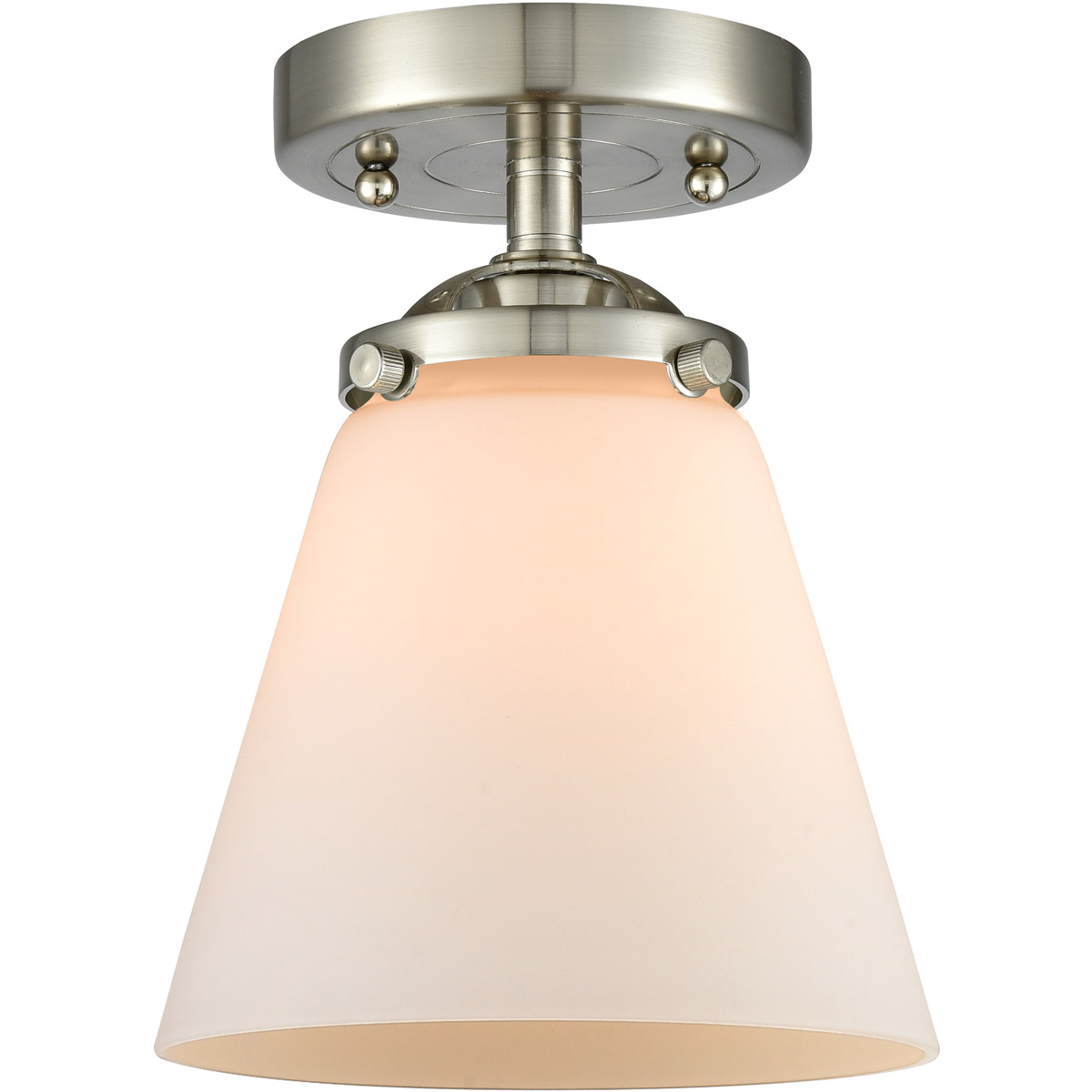 Nouveau Small Cone 1 Light 6.25 inch Brushed Satin Nickel Semi-Flush Mount Ceiling Light in Matte White Glass, Nouveau