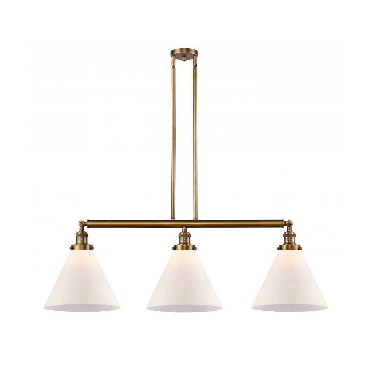 Franklin Restoration X-Large Cone 3 Light 44 inch Brushed Brass Island Light Ceiling Light in Matte White Glass, Franklin Restoration