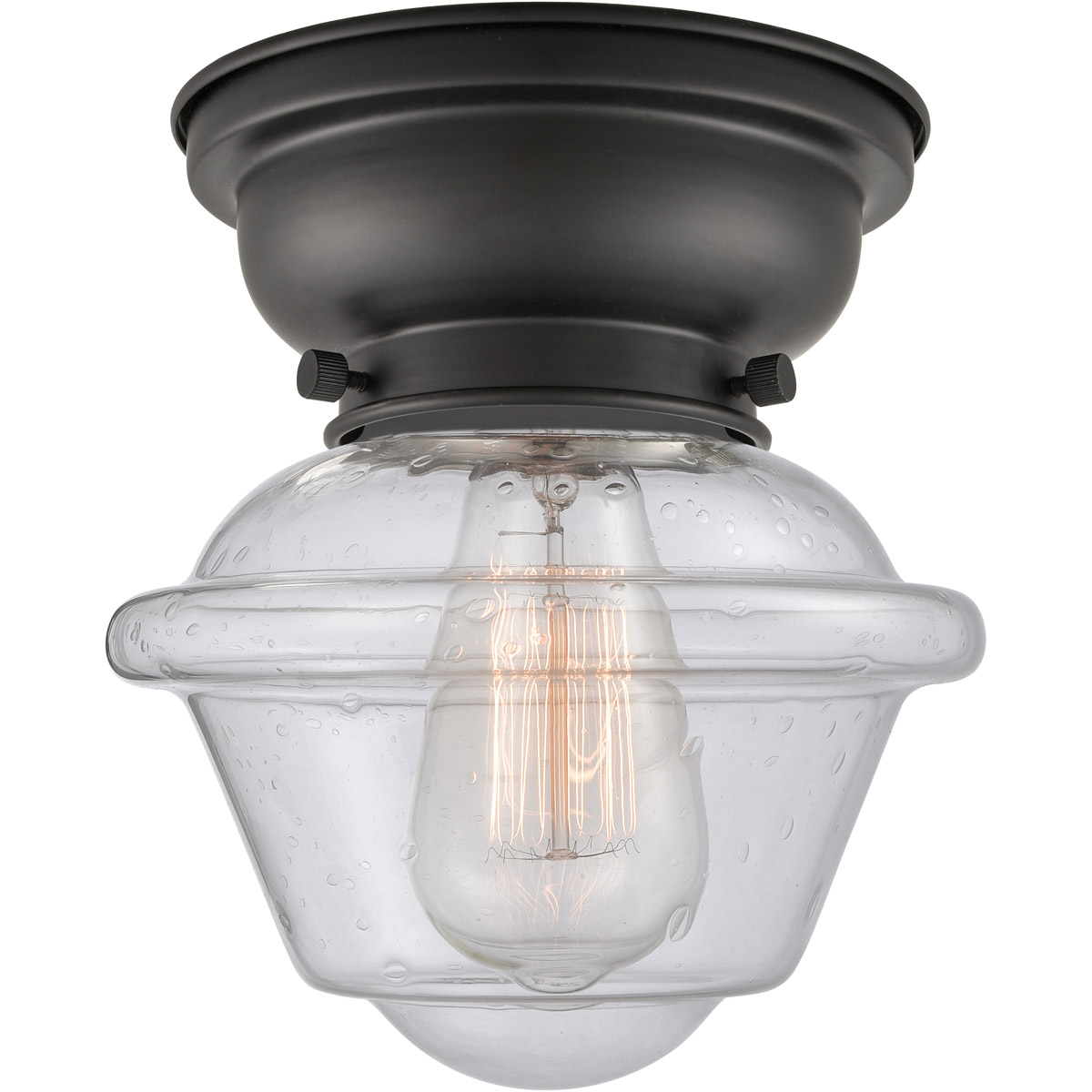 Aditi Small Oxford 1 Light 8 inch Matte Black Flush Mount Ceiling Light in Seedy Glass, Aditi