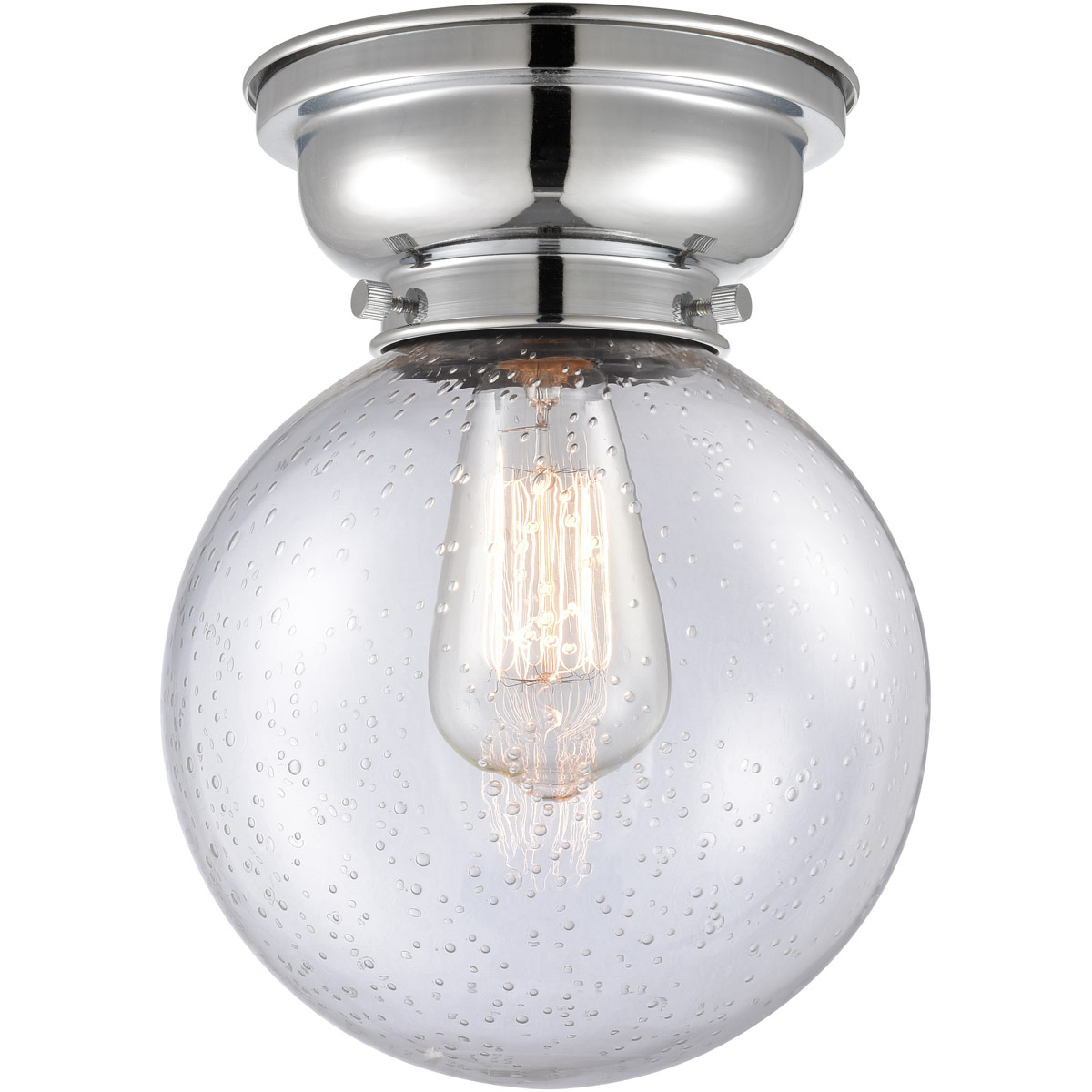 Aditi Large Beacon 1 Light 8 inch Polished Chrome Flush Mount Ceiling Light in Seedy Glass, Aditi