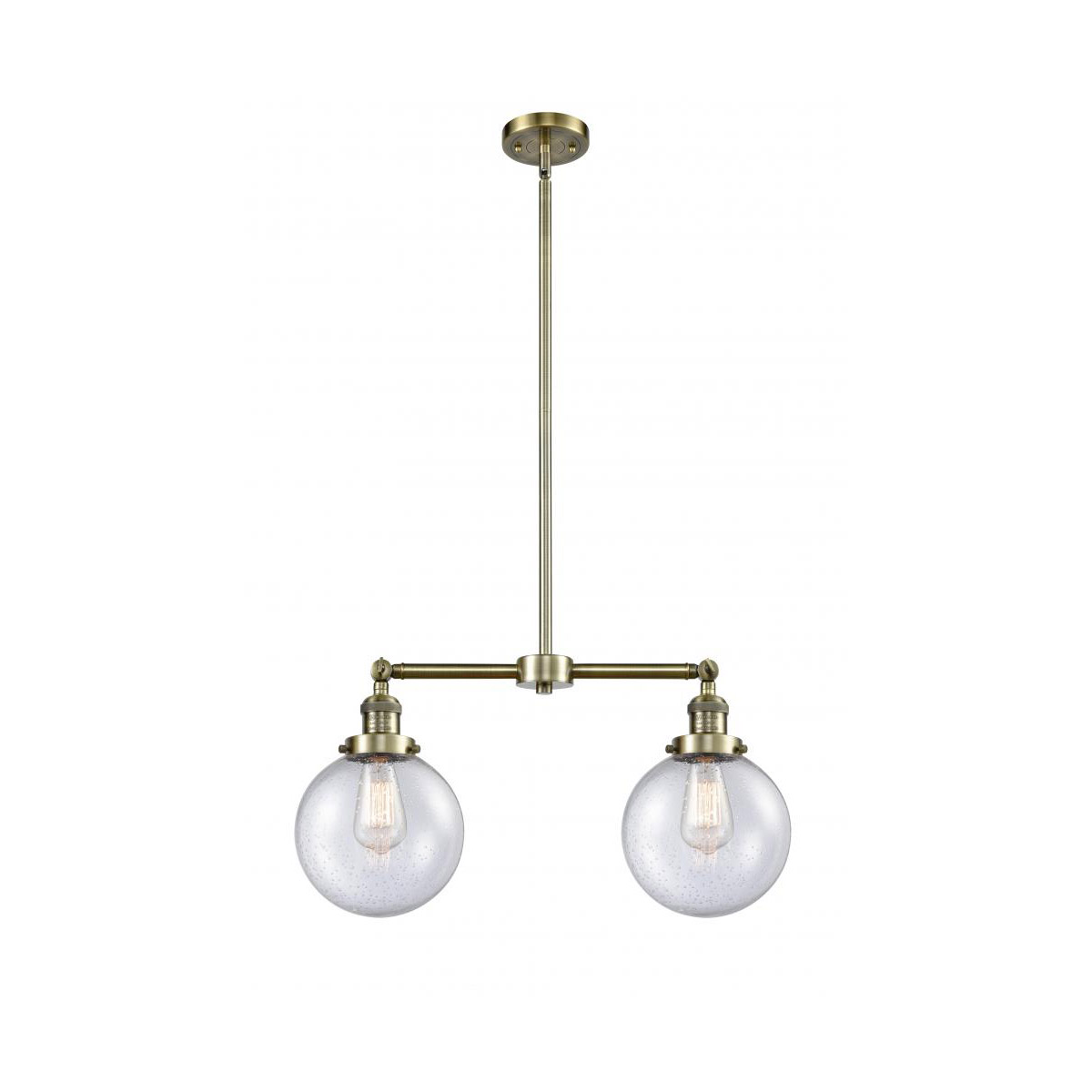 Franklin Restoration Large Beacon LED 25 inch Antique Brass Chandelier Ceiling Light in Seedy Glass, Franklin Restoration