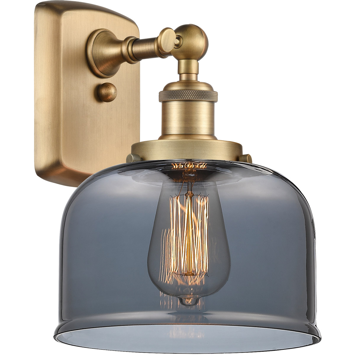 Ballston Large Bell 1 Light 8 inch Brushed Brass Sconce Wall Light in Light Smoke Glass