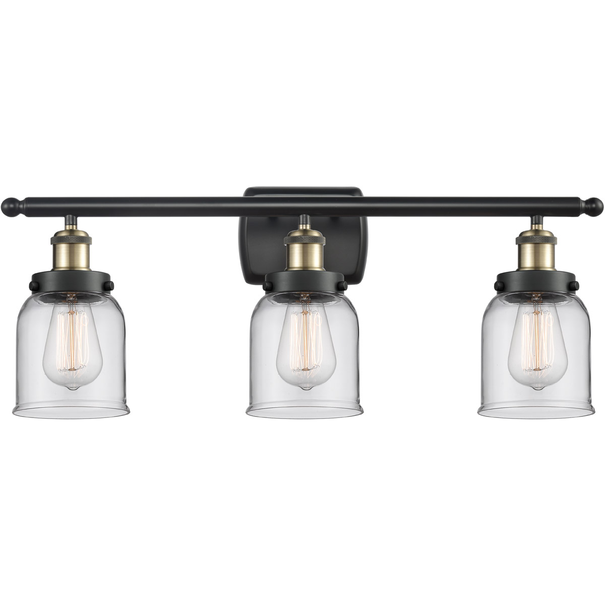 Ballston Small Bell LED 26 inch Black Antique Brass Bath Vanity Light Wall Light in Clear Glass