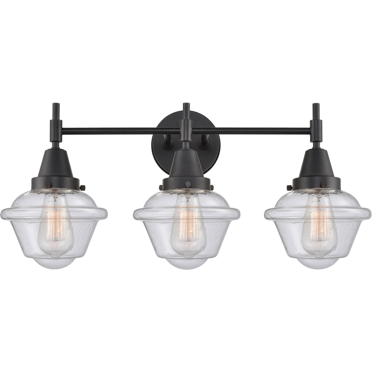 Caden 3 Light 26 inch Matte Black Bath Vanity Light Wall Light in Seedy Glass