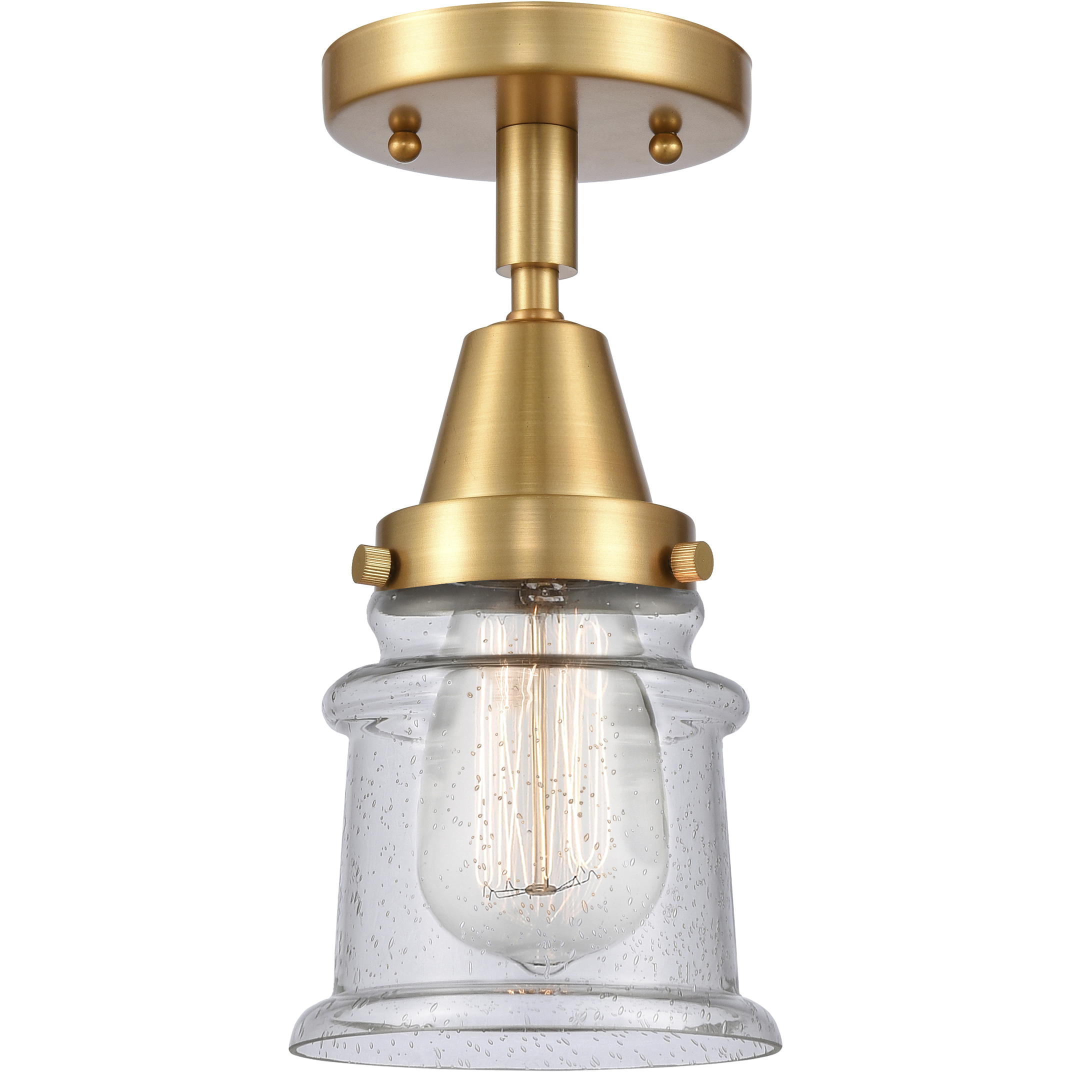 Franklin Restoration Small Canton LED 6 inch Satin Gold Flush Mount Ceiling Light in Seedy Glass