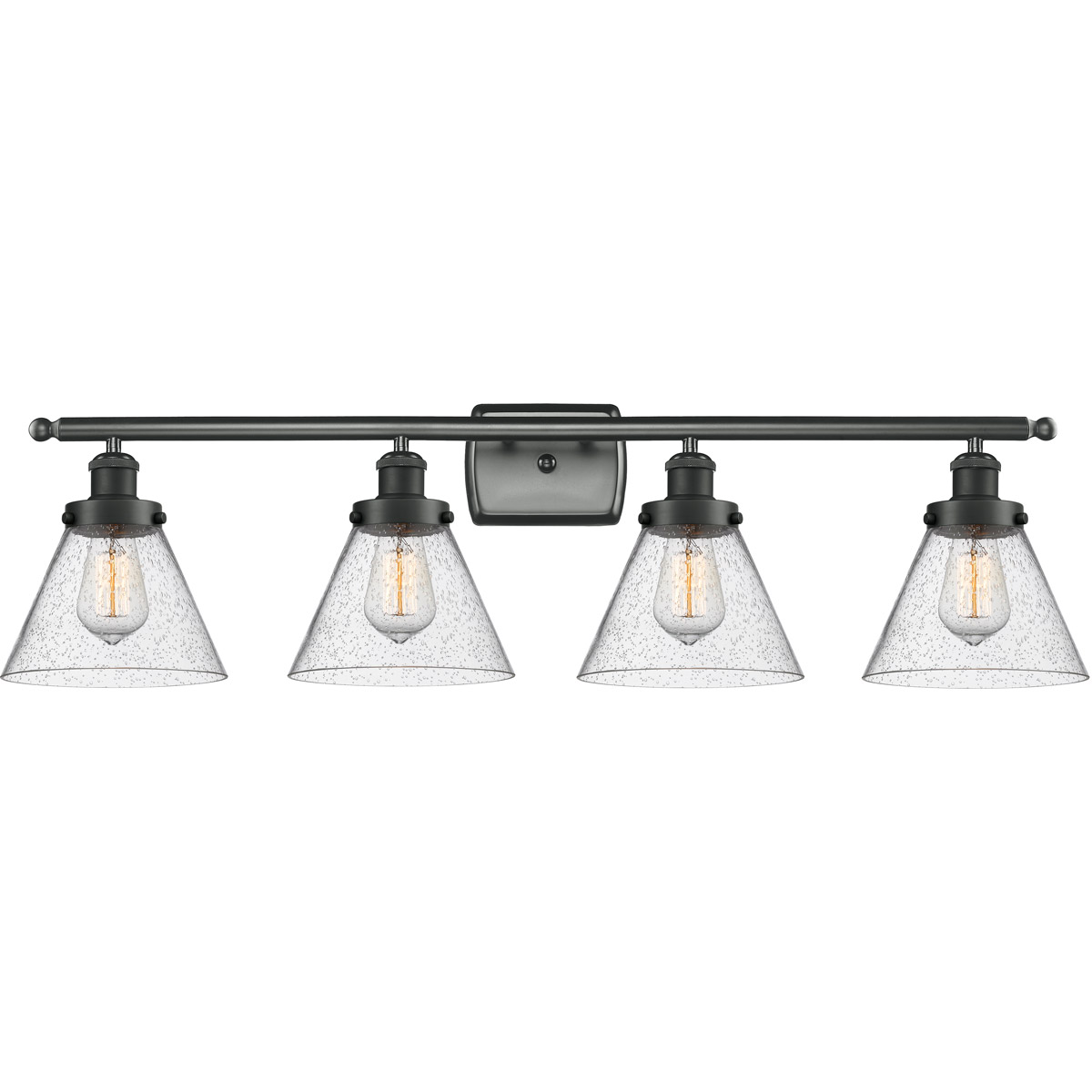 Ballston Large Cone LED 36 inch Matte Black Bath Vanity Light Wall Light in Seedy Glass, Ballston