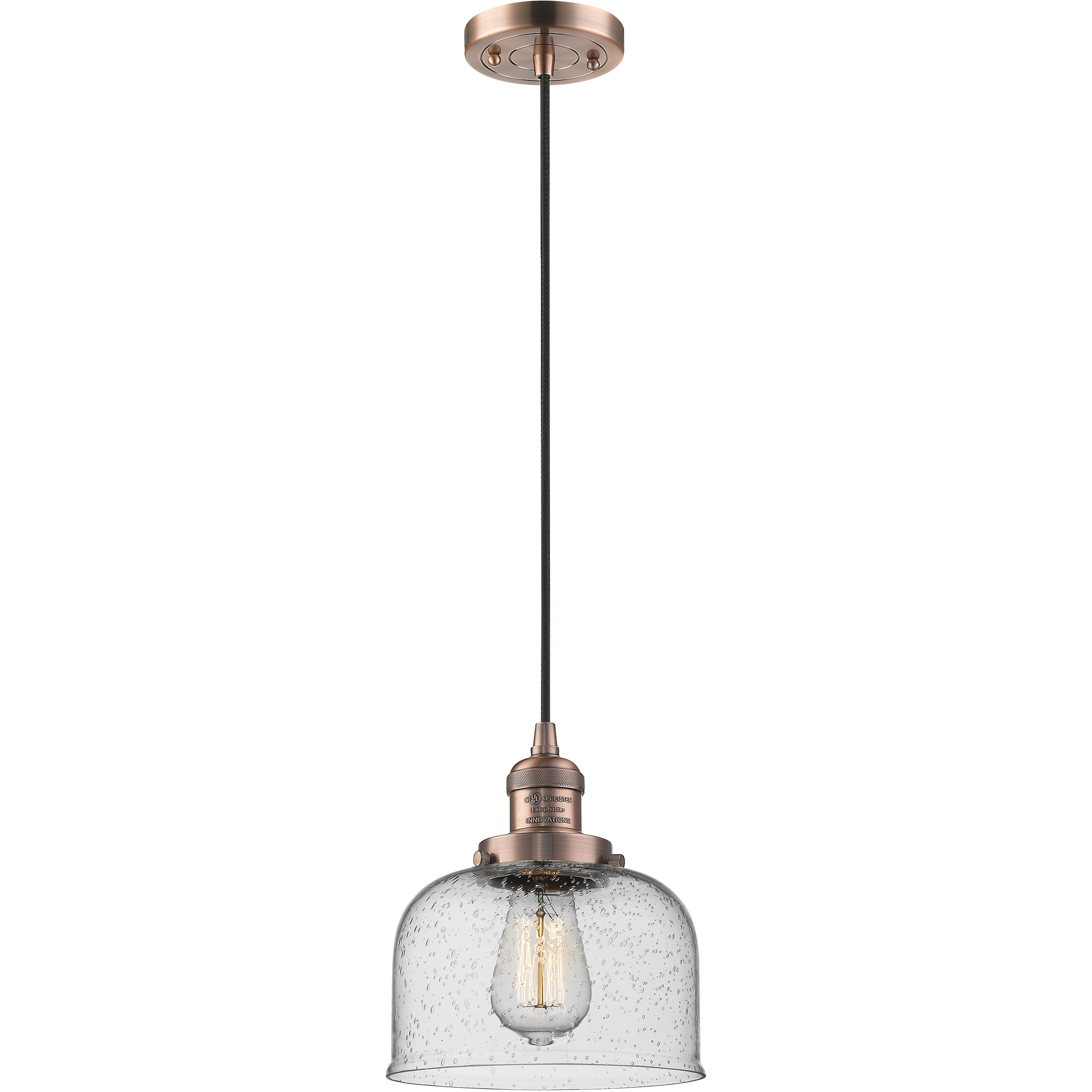 Franklin Restoration Bell LED 8 inch Antique Copper Mini Pendant Ceiling Light in Seedy, Franklin Restoration