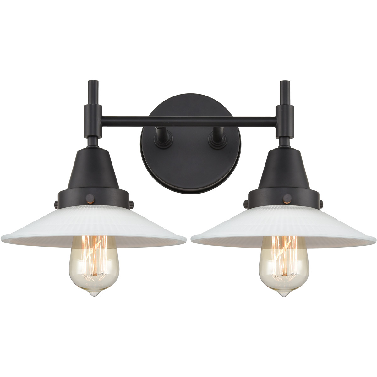 Caden 2 Light 18 inch Matte Black Bath Vanity Light Wall Light in Matte White Glass