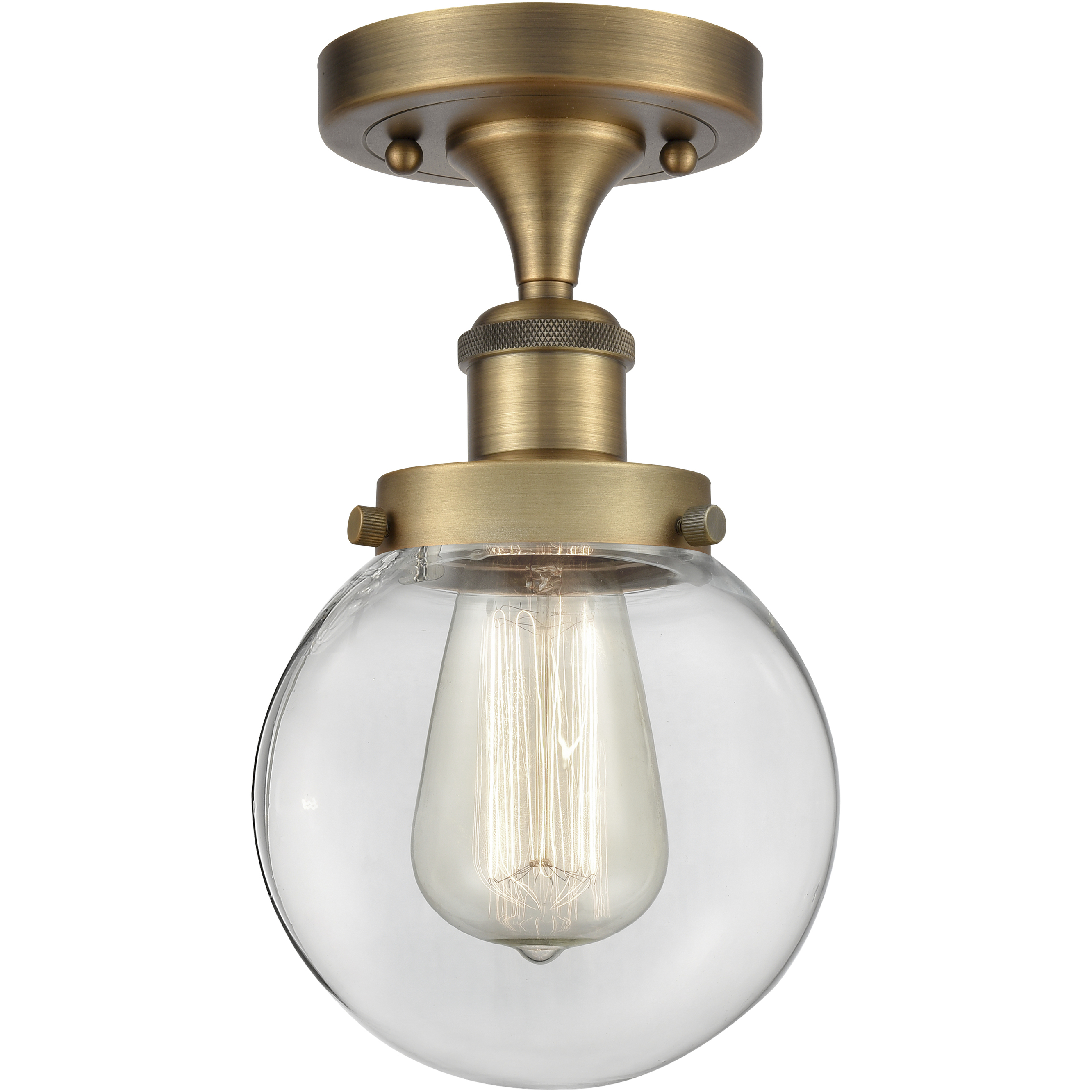 Beacon 1 Light 6 inch Brushed Brass Semi-Flush Mount Ceiling Light in Clear Glass