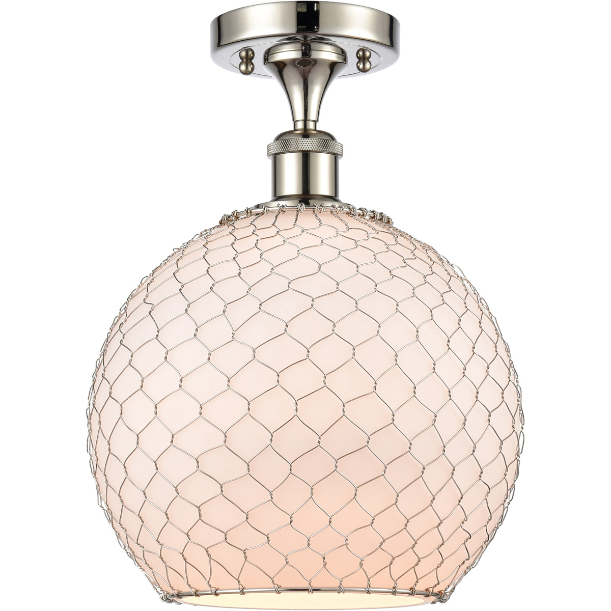 Ballston Large Farmhouse Chicken Wire 1 Light 10 inch Polished Nickel Semi-Flush Mount Ceiling Light, Ballston