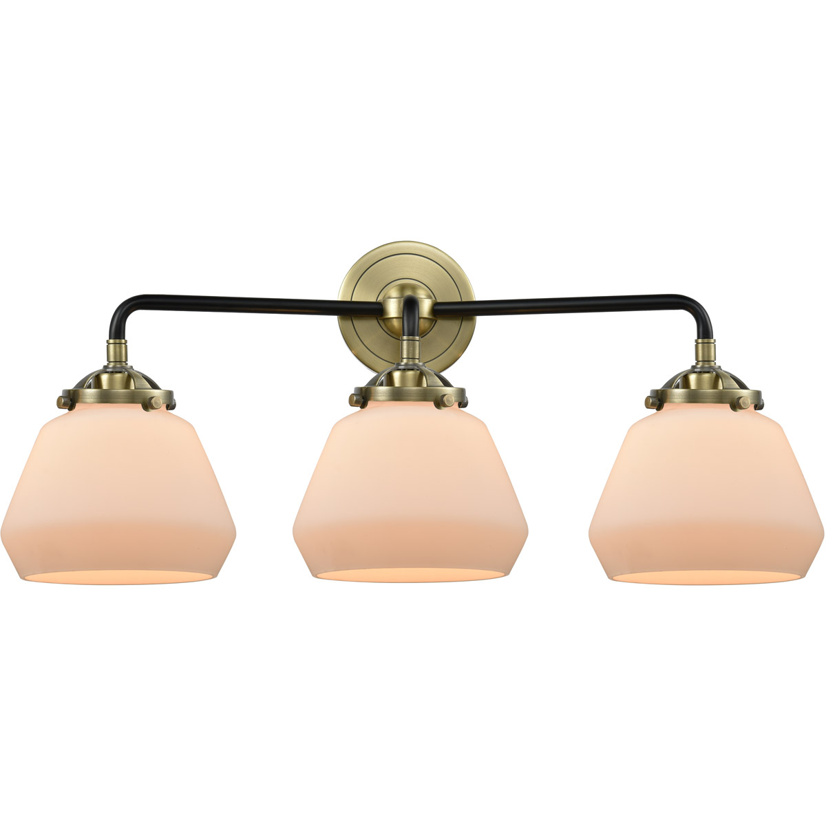Nouveau Fulton LED 25 inch Black Antique Brass Bath Vanity Light Wall Light in Matte White Glass, Nouveau