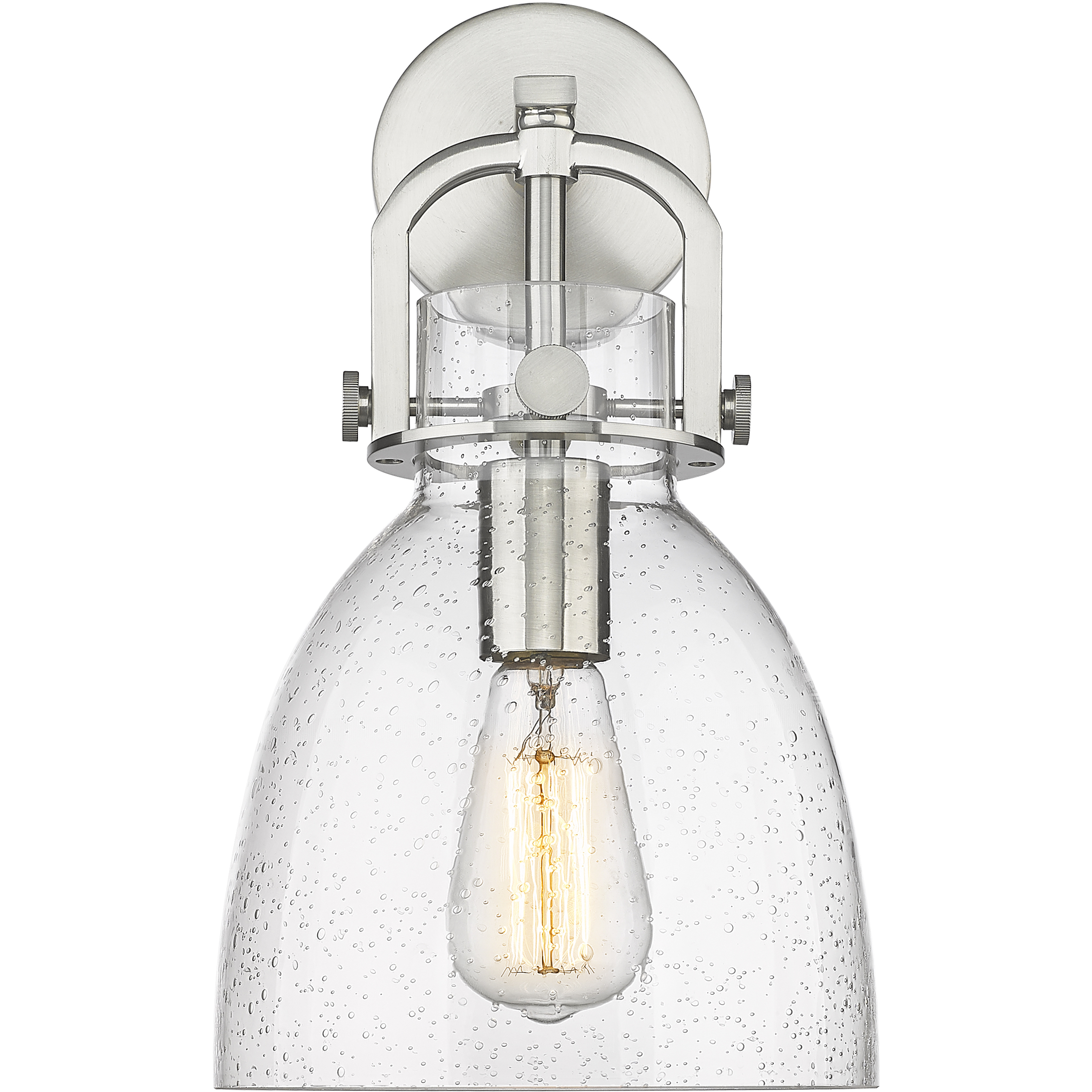 Downtown Urban Newton Bell Armed Sconce Wall Light in Satin Nickel, Seedy