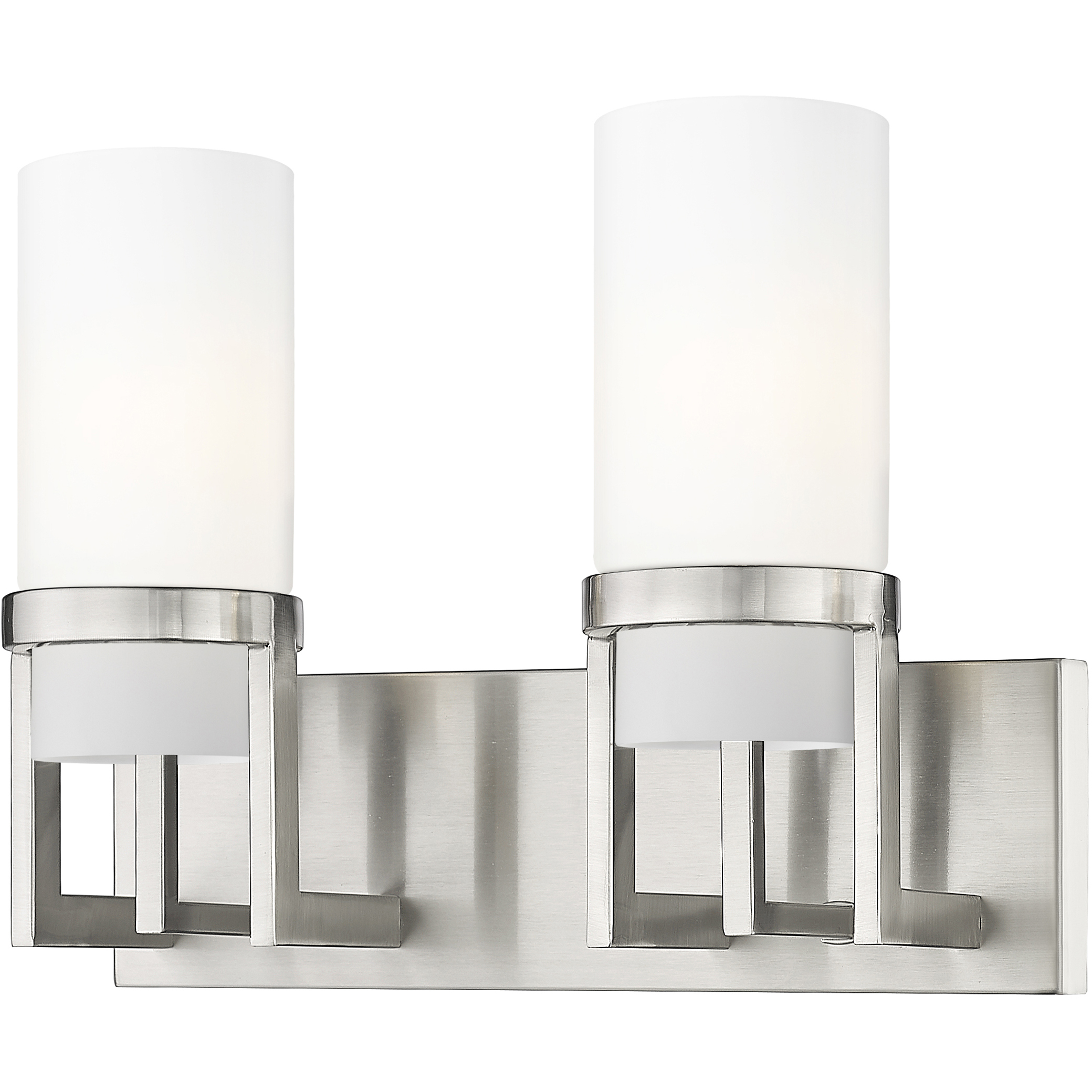 Utopia 2 Light 15 inch Satin Nickel Bath Vanity Light Wall Light in Matte White Glass