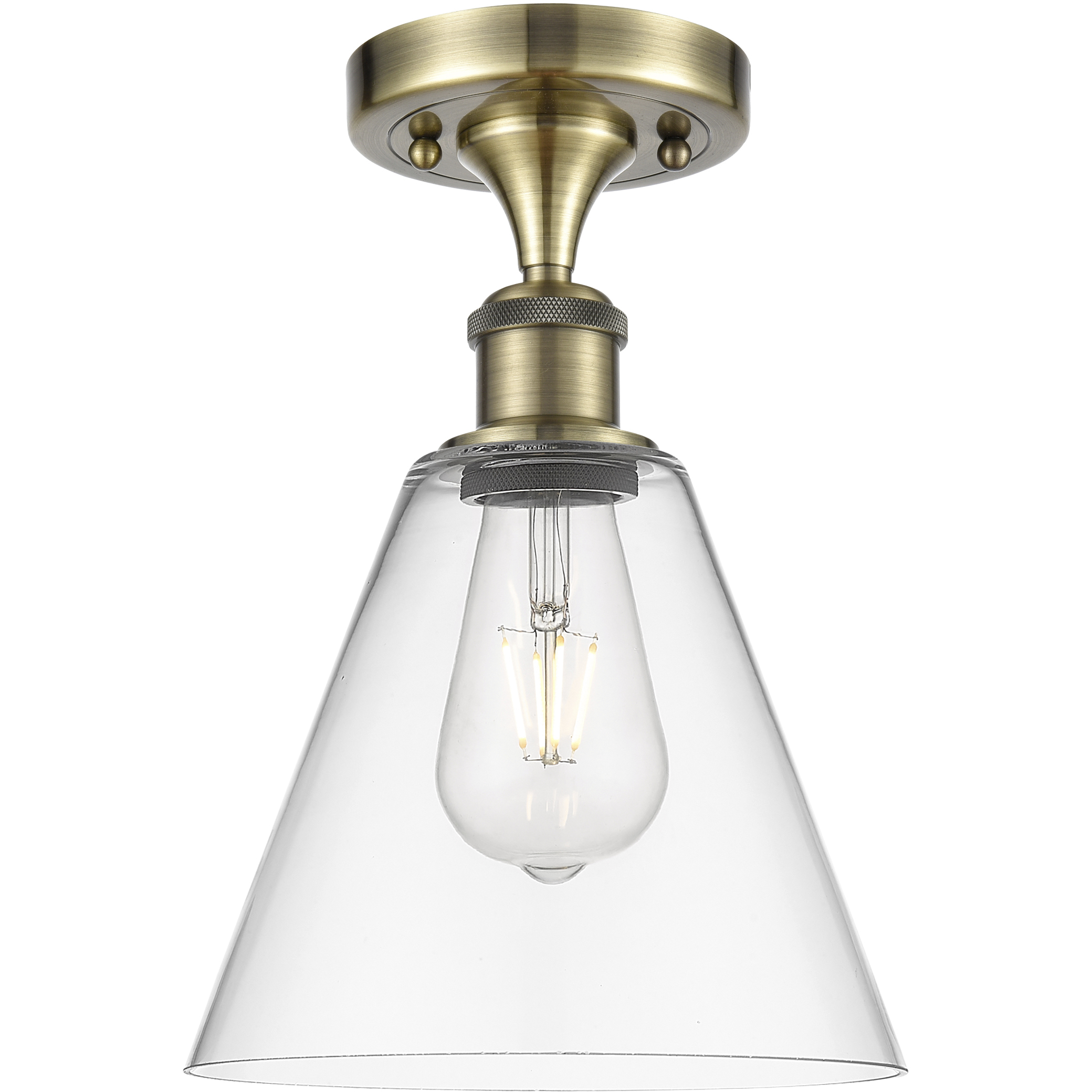 Berkshire 1 Light 8 inch Antique Brass Semi-Flush Mount Ceiling Light in Clear Glass