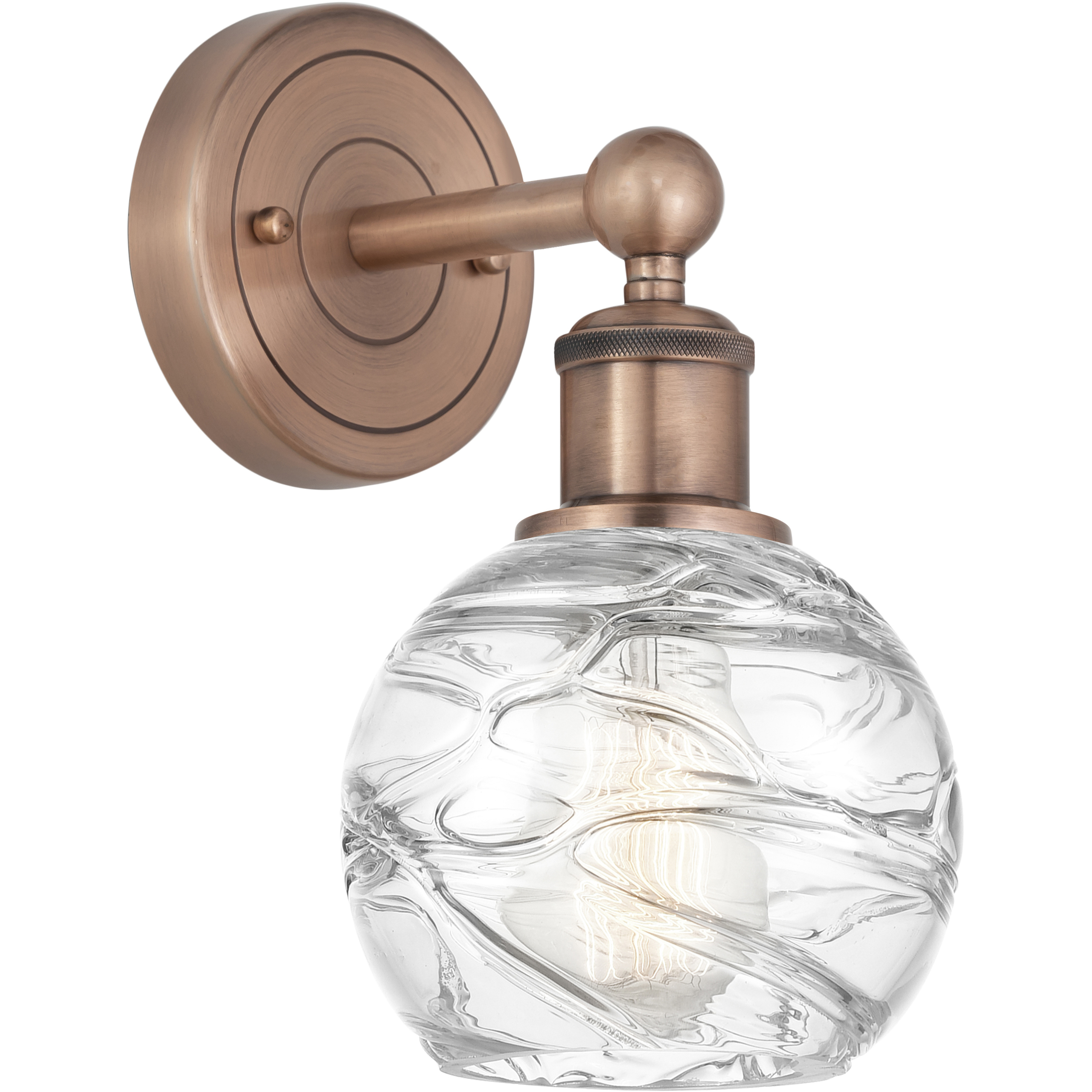 Athens Deco Swirl Sconce Wall Light in Antique Copper, Clear Deco Swirl