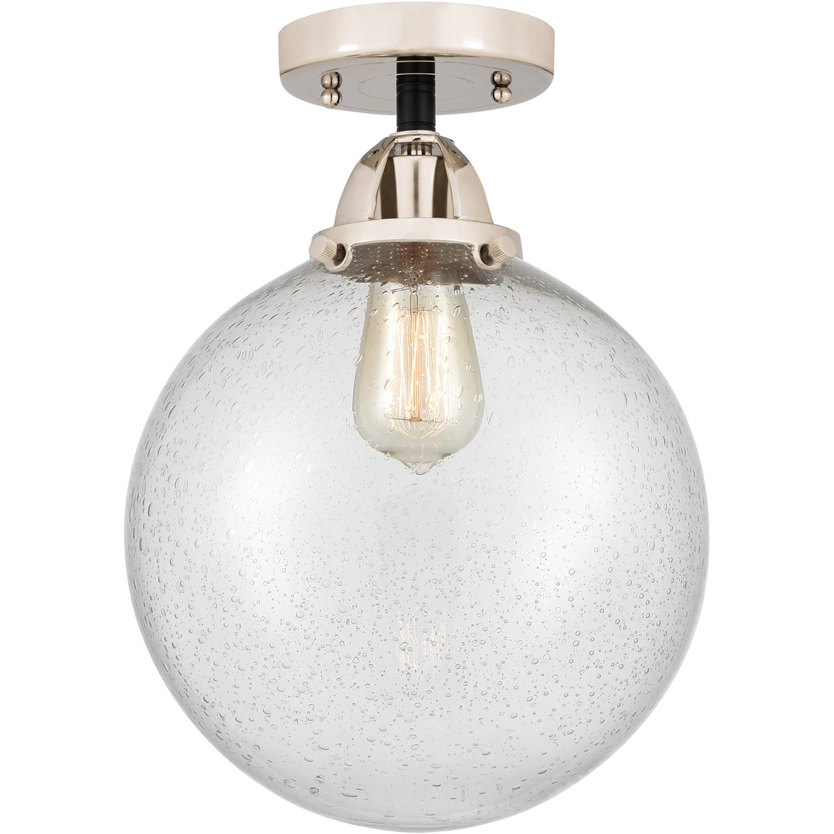 Nouveau 2 Beacon 1 Light 10 inch Black Polished Nickel Semi-Flush Mount Ceiling Light in Seedy Glass