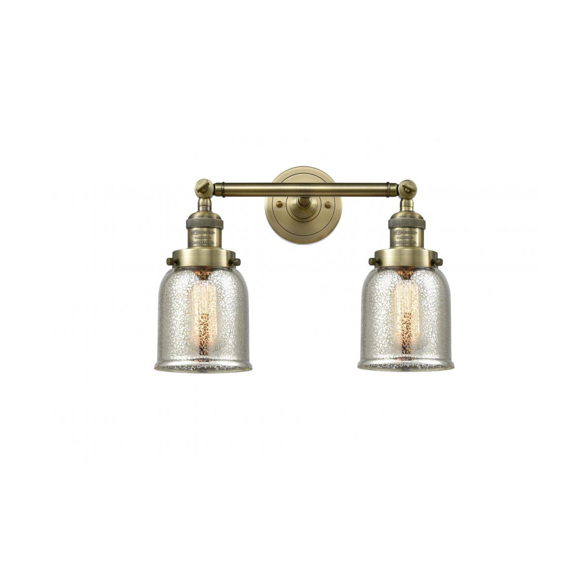 Franklin Restoration Small Bell LED 15 inch Antique Brass Bath Vanity Light Wall Light in Silver Plated Mercury Glass, Franklin Restoration