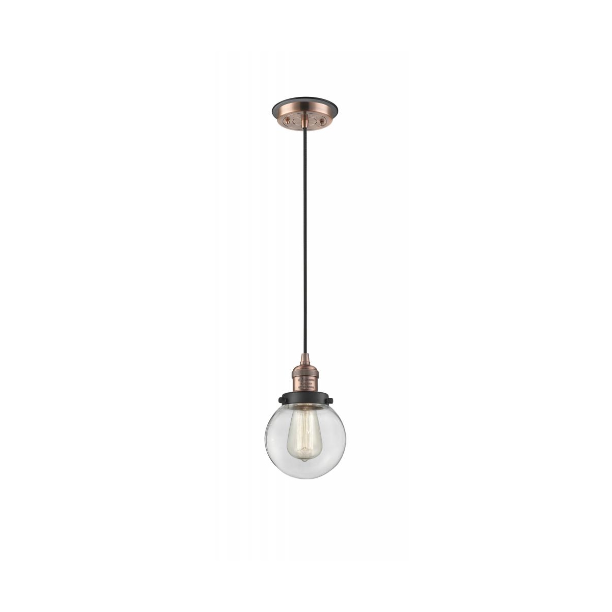 Franklin Restoration Beacon 1 Light 6 inch Antique Copper/Matte Black Mini Pendant Ceiling Light in Clear Glass