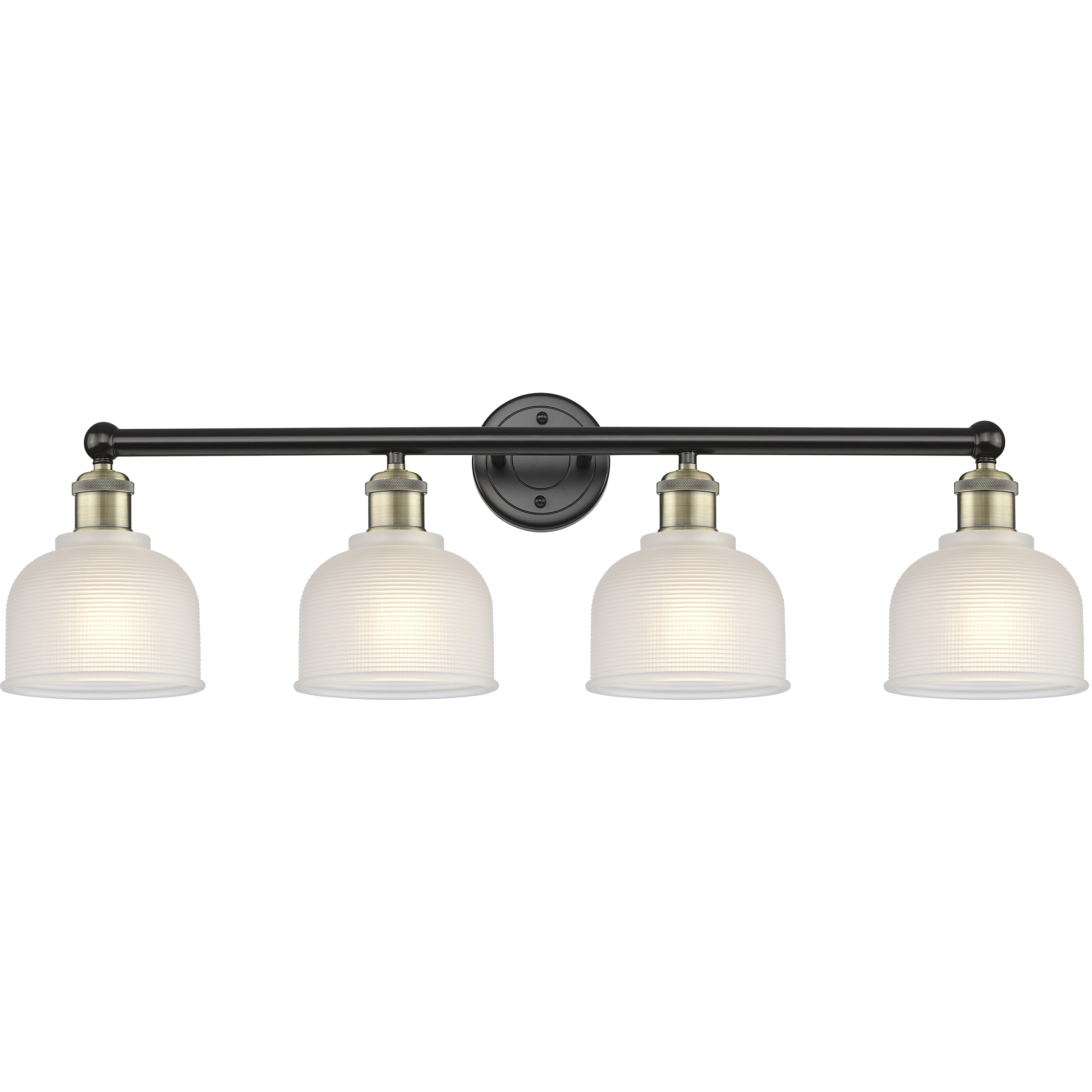 Dayton 4 Light 32.5 inch Black Antique Brass Bath Vanity Light Wall Light in White