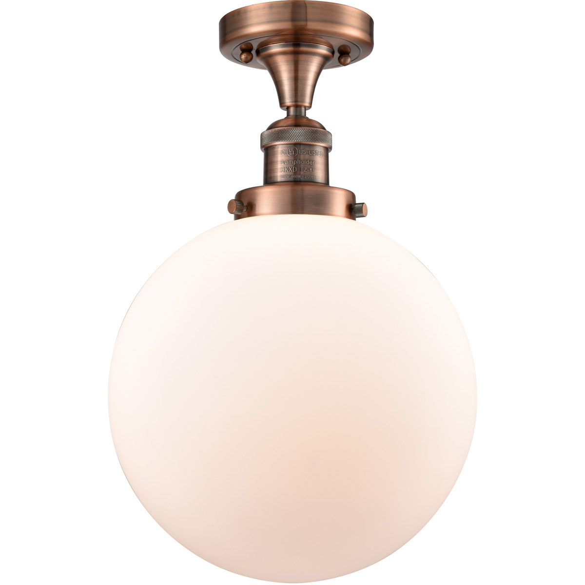 Franklin Restoration X-Large Beacon 1 Light 10 inch Antique Copper Semi-Flush Mount Ceiling Light in Matte White Glass, Franklin Restoration