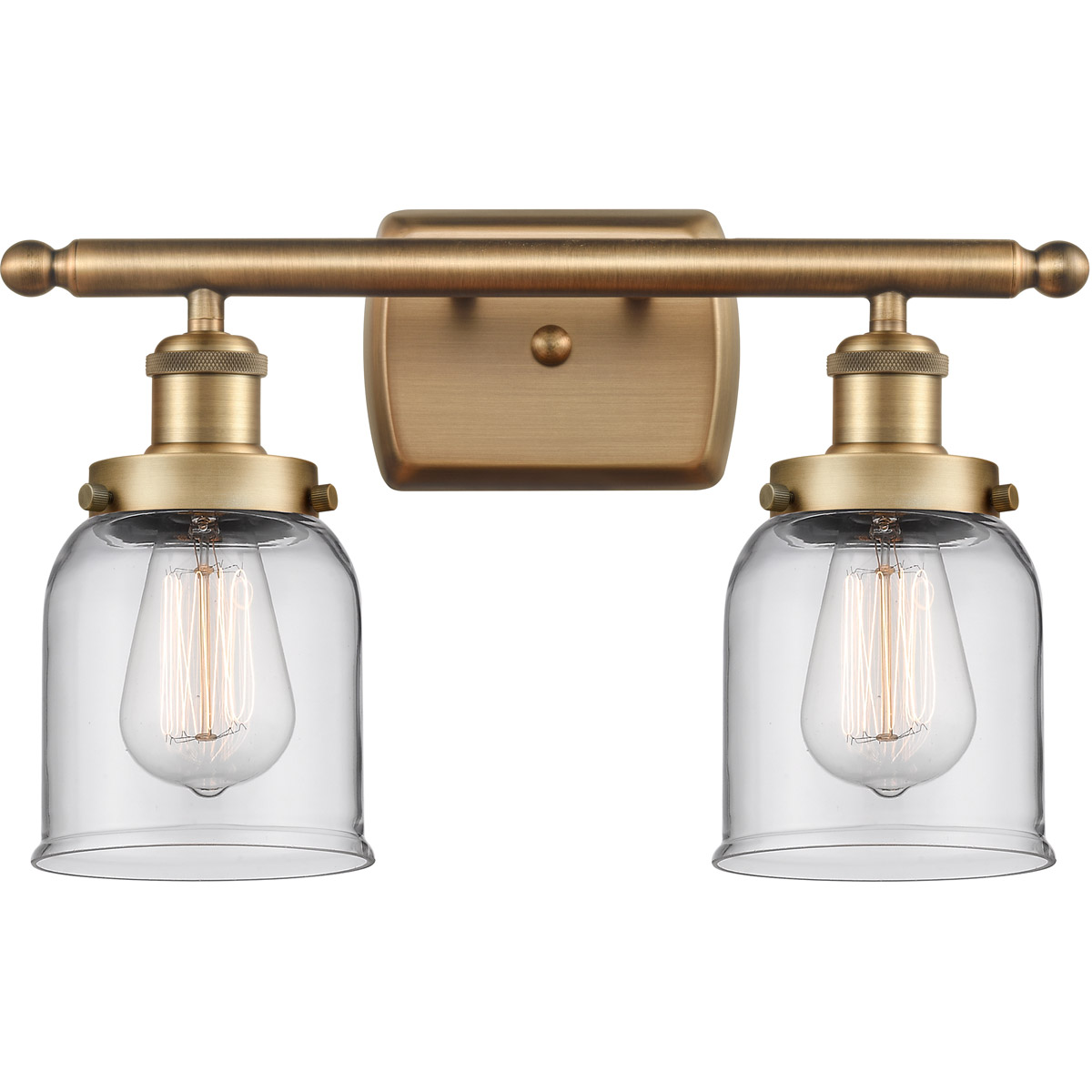 Ballston Small Bell 2 Light 16 inch Brushed Brass Bath Vanity Light Wall Light in Clear Glass
