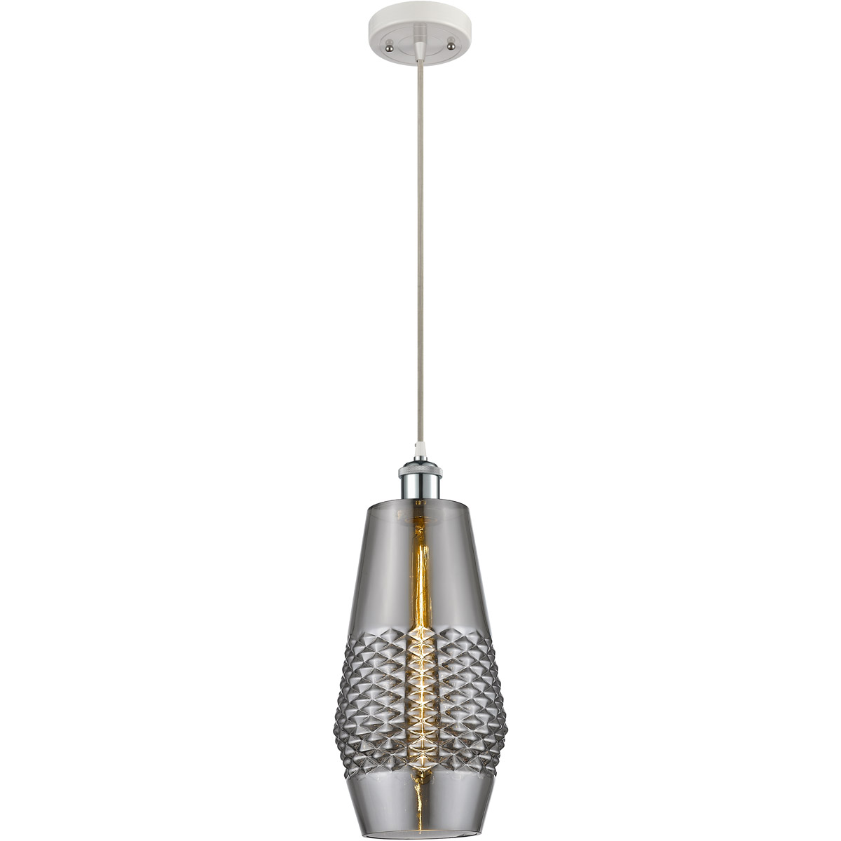 Ballston Windham LED 7 inch White and Polished Chrome Mini Pendant Ceiling Light in Plated Smoke Glass