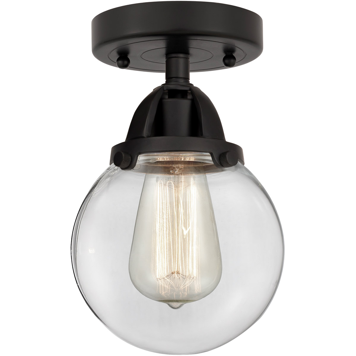 Nouveau 2 Beacon LED 6 inch Matte Black Semi-Flush Mount Ceiling Light in Clear Glass