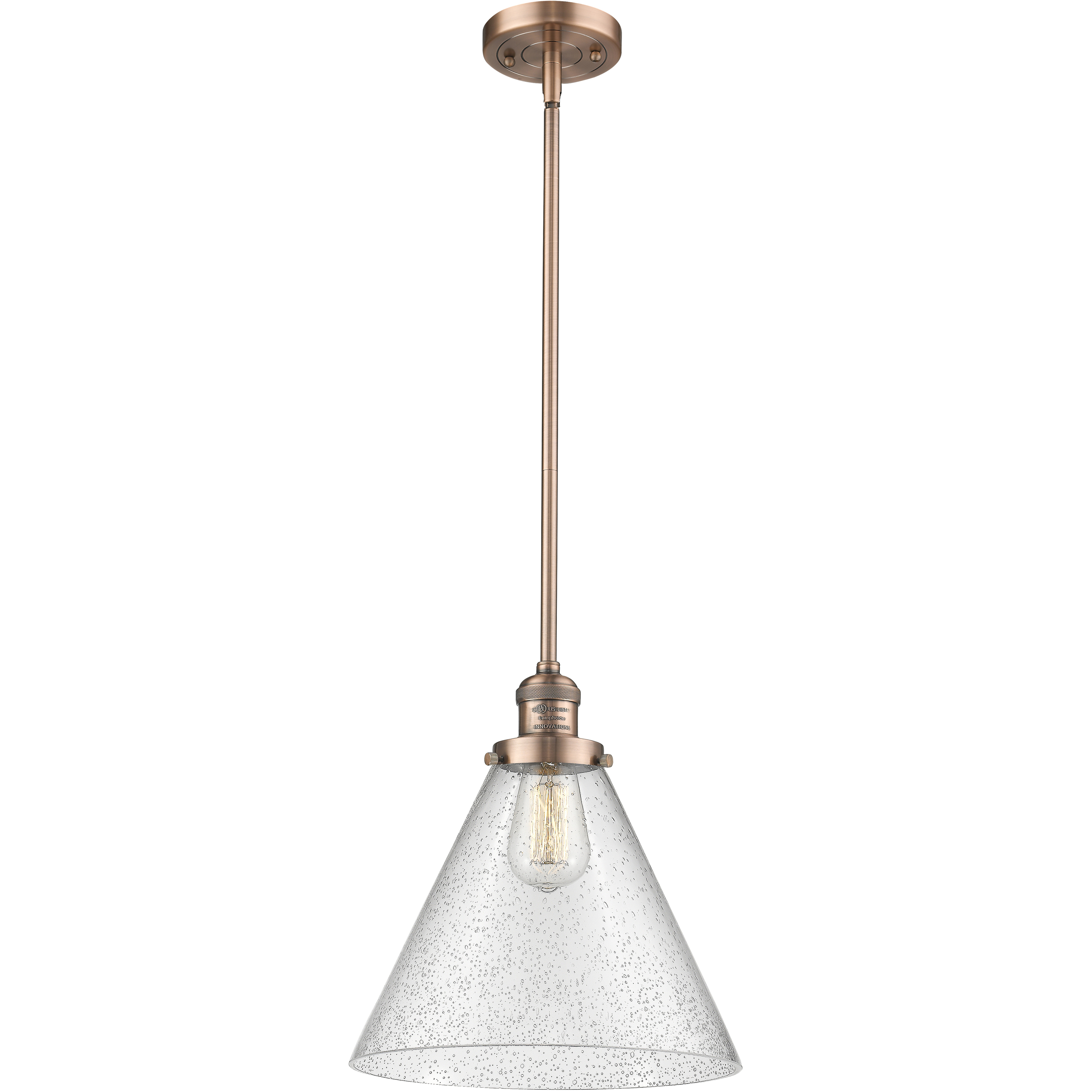 Franklin Restoration Cone 1 Light 12 inch Antique Copper Mini Pendant Ceiling Light in Incandescent, Seedy, Franklin Restoration