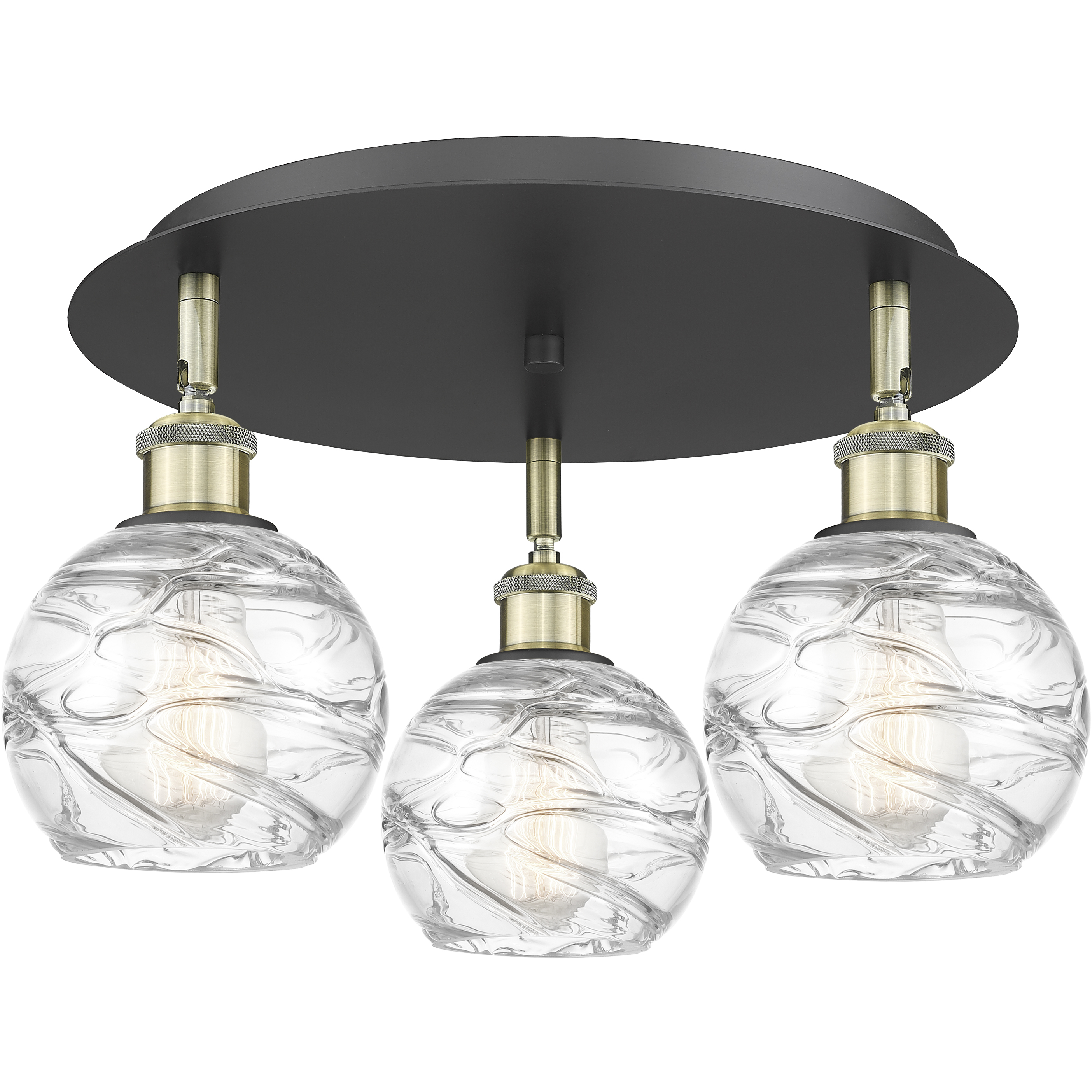 Athens Deco Swirl 3 Light 17.63 inch Black Antique Brass Flush Mount Ceiling Light