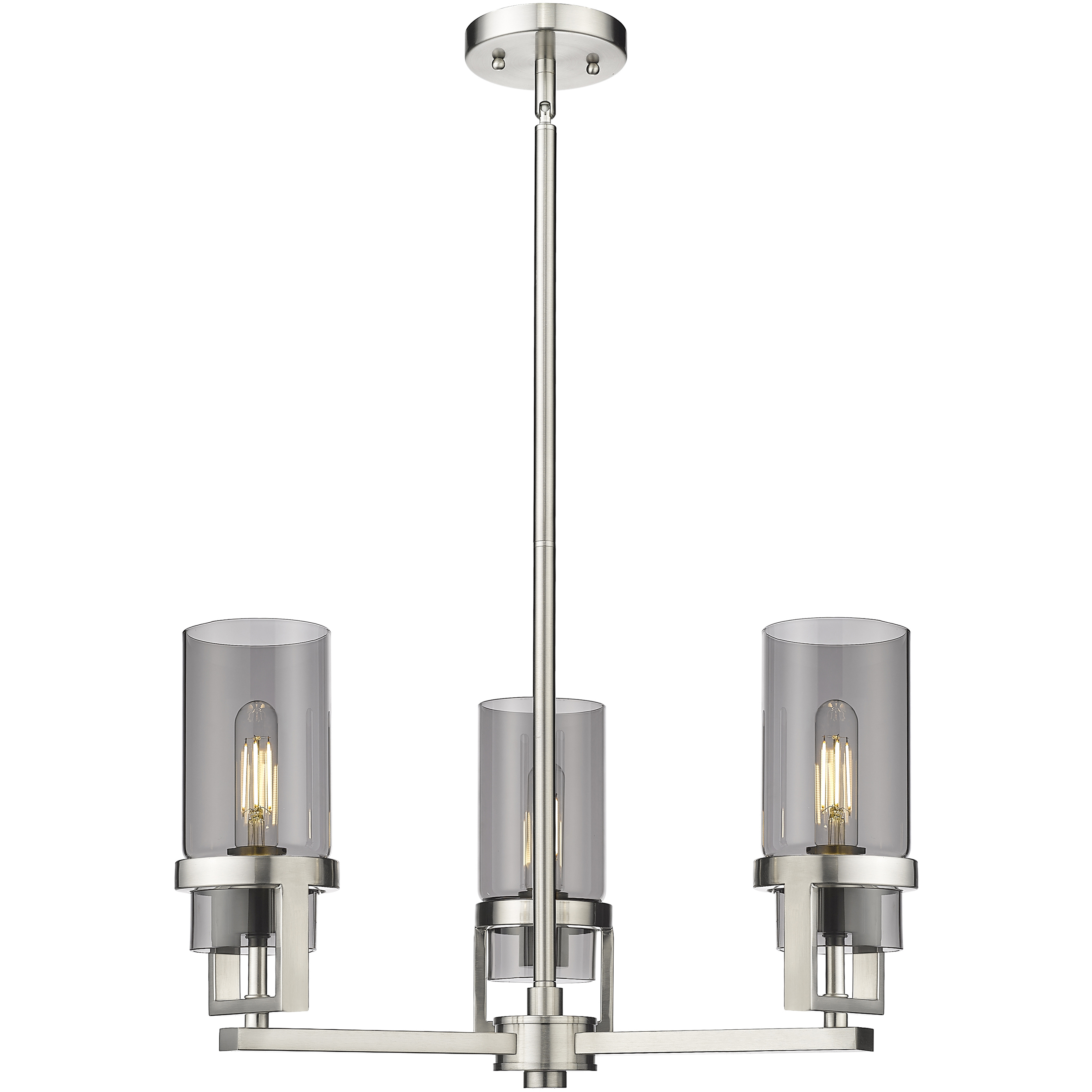 Utopia 3 Light 21.5 inch Satin Nickel Pendant Ceiling Light in Plated Smoke Glass