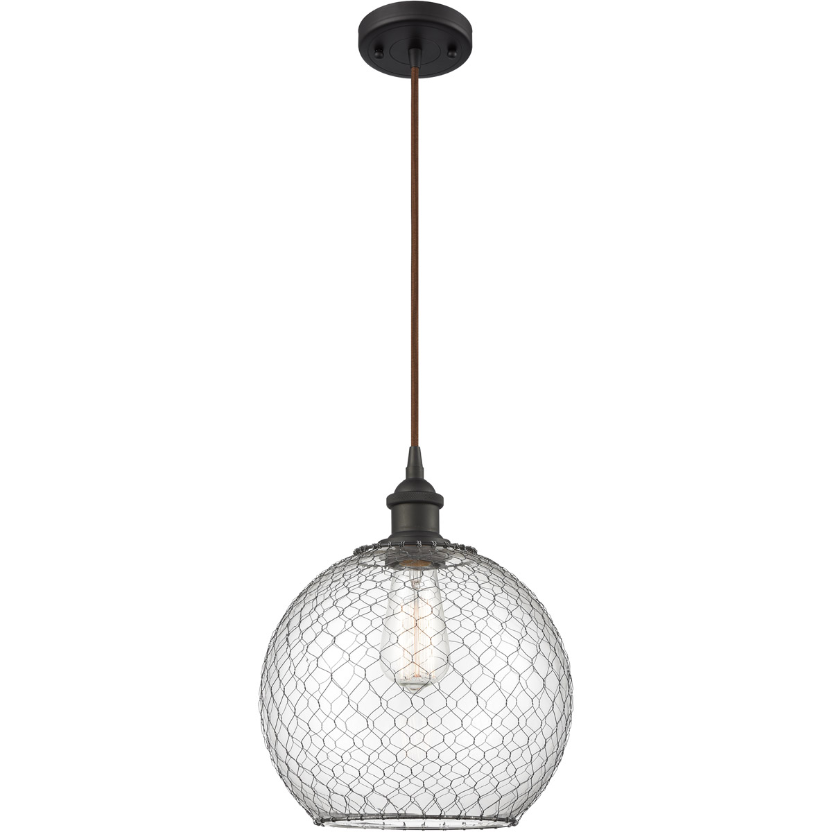 Ballston Large Farmhouse Chicken Wire 1 Light 10 inch Oil Rubbed Bronze Mini Pendant Ceiling Light, Ballston